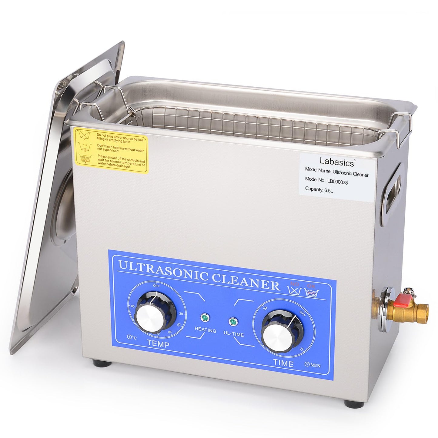 Labasics Ultrasonic Cleaner, 304 Stainless Steel All-purpose Ultrasonic Washing Device with Mechanic Control Panel of Heating and Timer for Laboratory 40kHz 110V, 6.5L