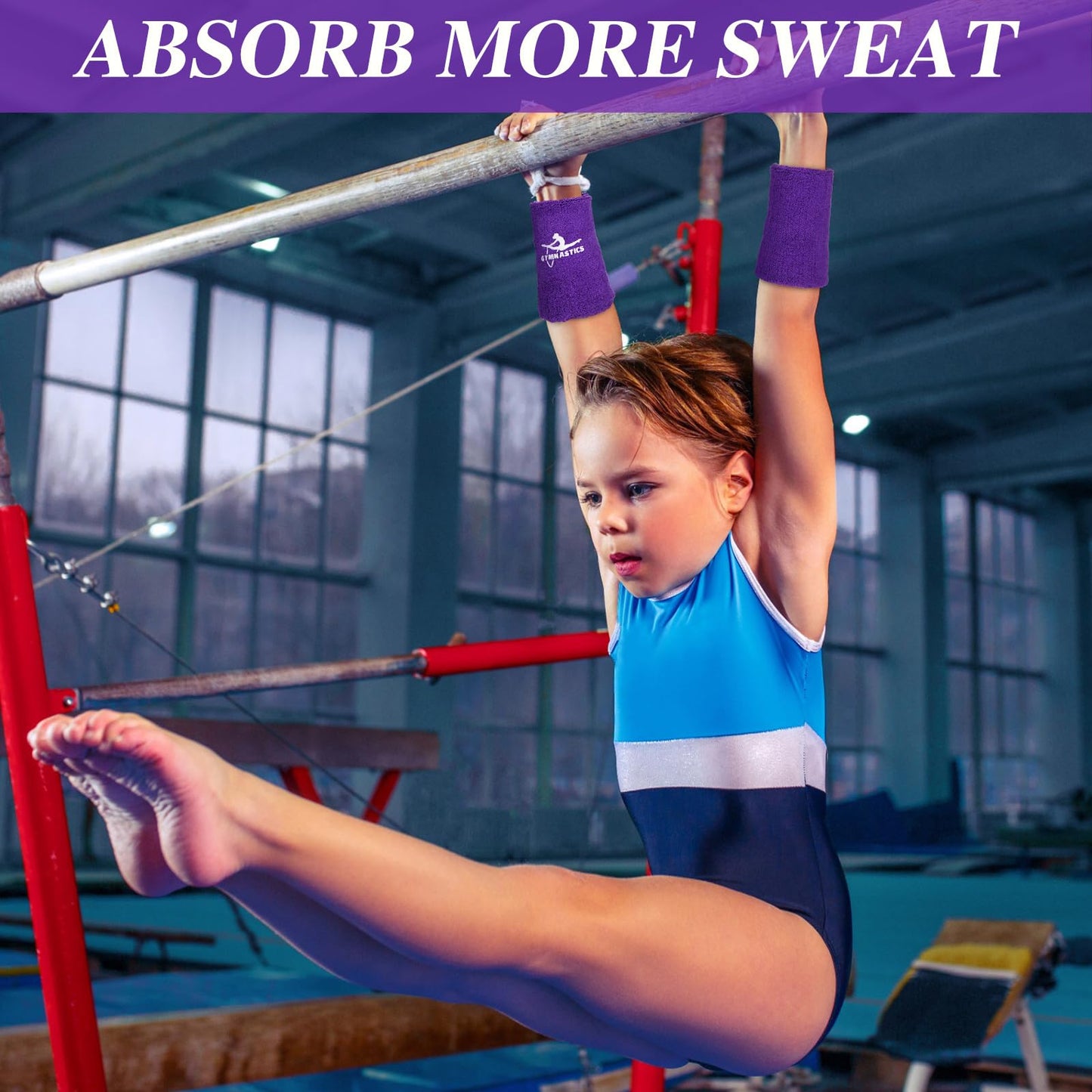 Blosssound 4 Pairs 3.9 Inch Gymnastics Sports Wristbands for Kids Wrist Sweatbands Polyester Cotton Wrist Bands Sweat Band for Gym(Blue, Purple, Green, Pink)