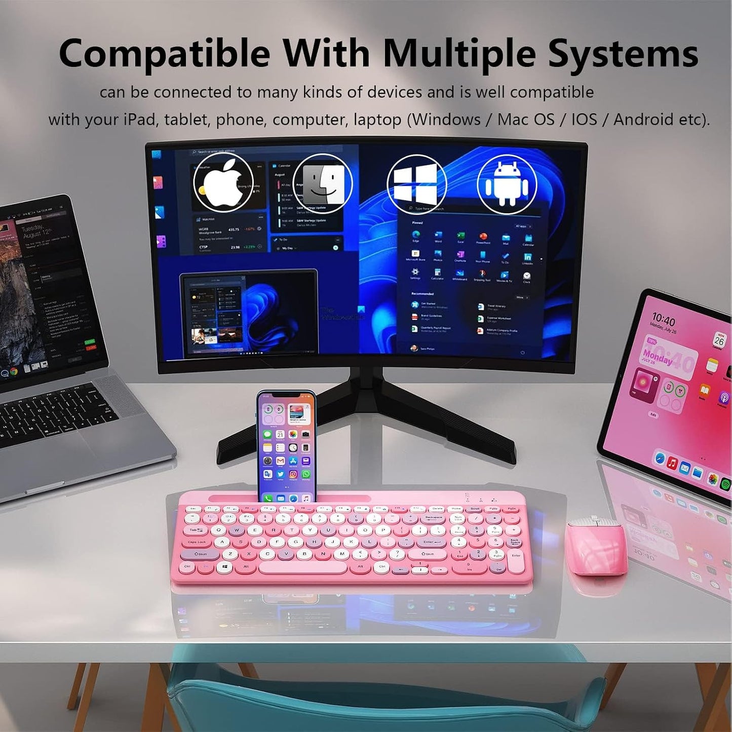 ASLDPUO 5.0+3.0+2.4GHz) Bluetooth Keyboard and Mouse Wireless, Multi-Device Rechargeable Keyboard and Mouse Combo