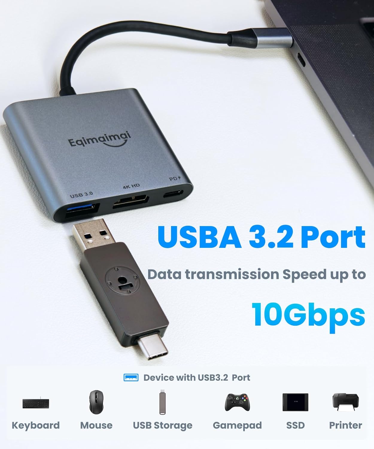 eqimaimai Adapter(4K@120HZ) 100w 10Gbps,4K USB C to HDMI Multi-Port with PD,USBC Laptop Docking Station for Monitor
