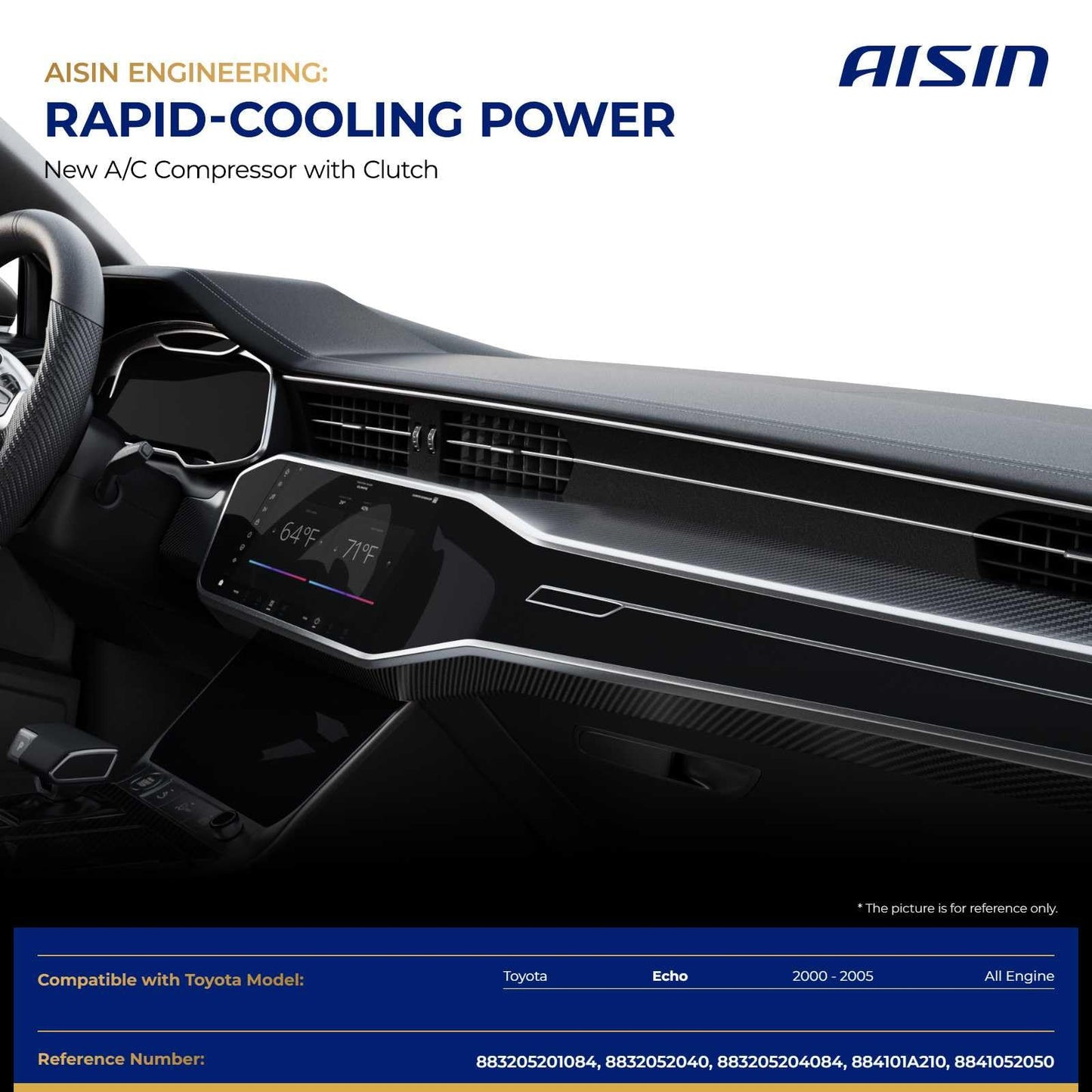AISIN AFTERMARKET ACCT-00828 Air Conditioner AC Compressor - Compatible with Toyota Echo 2000-2005 - with 4-Pulley Groove, with Clutch