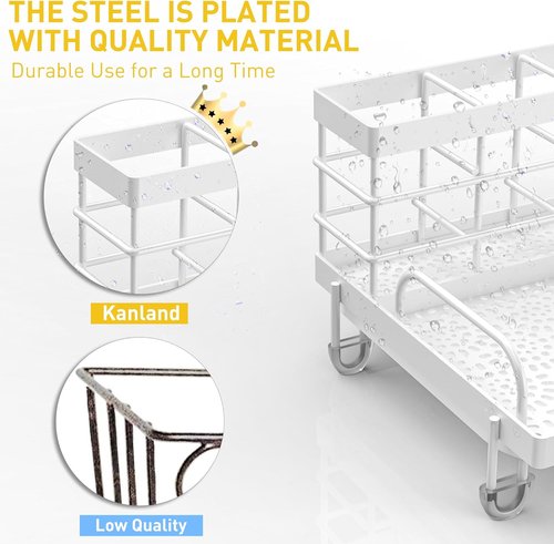 Cisily Kitchen Sink Caddy Organizer - Rustproof Non-Slip Soap Dish & Sponge Holder | Essential Home Accessory (White)