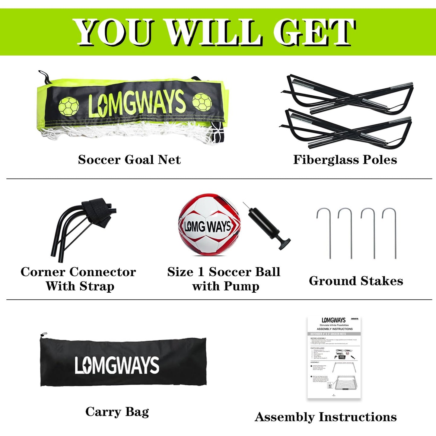 Soccer Goal for Backyard,Mini Soccer Goal with Size 1 Soccer Ball,Pump,Ground Stakes,Carry Bag, Perfect for Backyard,Court,Field,Easy Set up,Great for All Levels