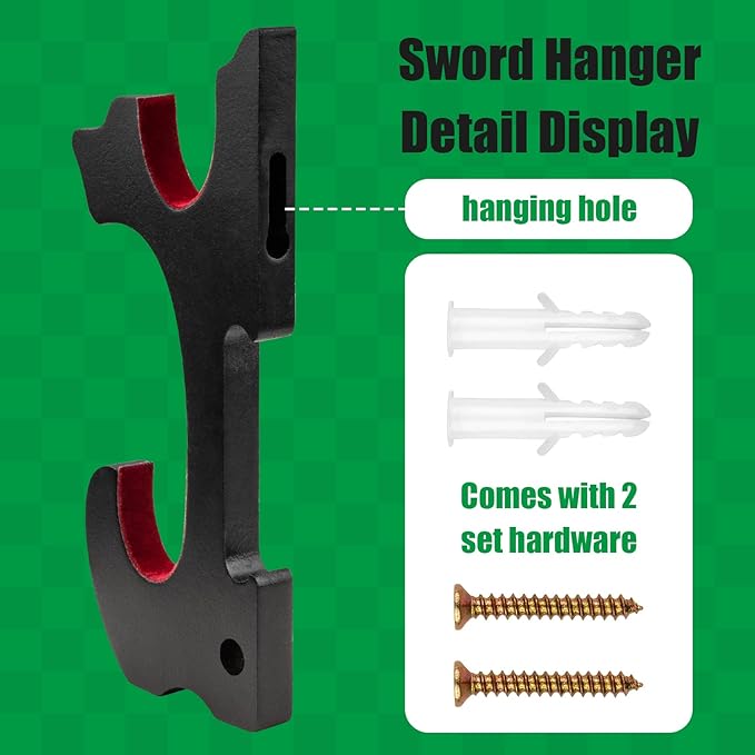 Sword Holder Wall Mount 2-Tier Velvet Padded Hook Katana Holder Adjustable Display Hanger for Samurai Sword Tanto Rapier Light Saber Cosplay Blade Tanjirou Demon Slayer Weapon Rack