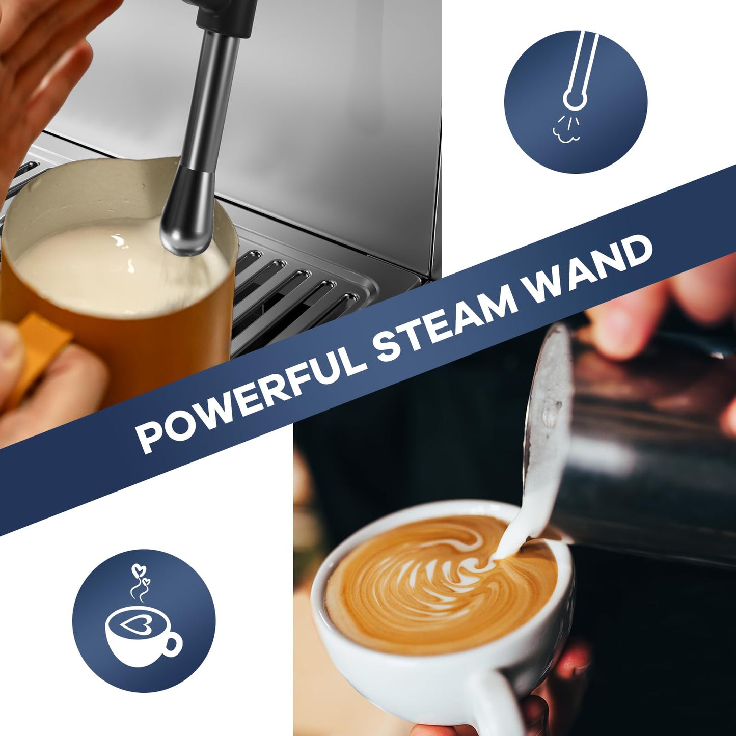 Espresso Machine with Grinder, Professional 15 Bar Espresso Maker, Cappuccino Coffee Machine with LCD Display, Steam Milk Frother, PID Temperature Control for Cappuccino, Latte - 78 Oz Water Tank
