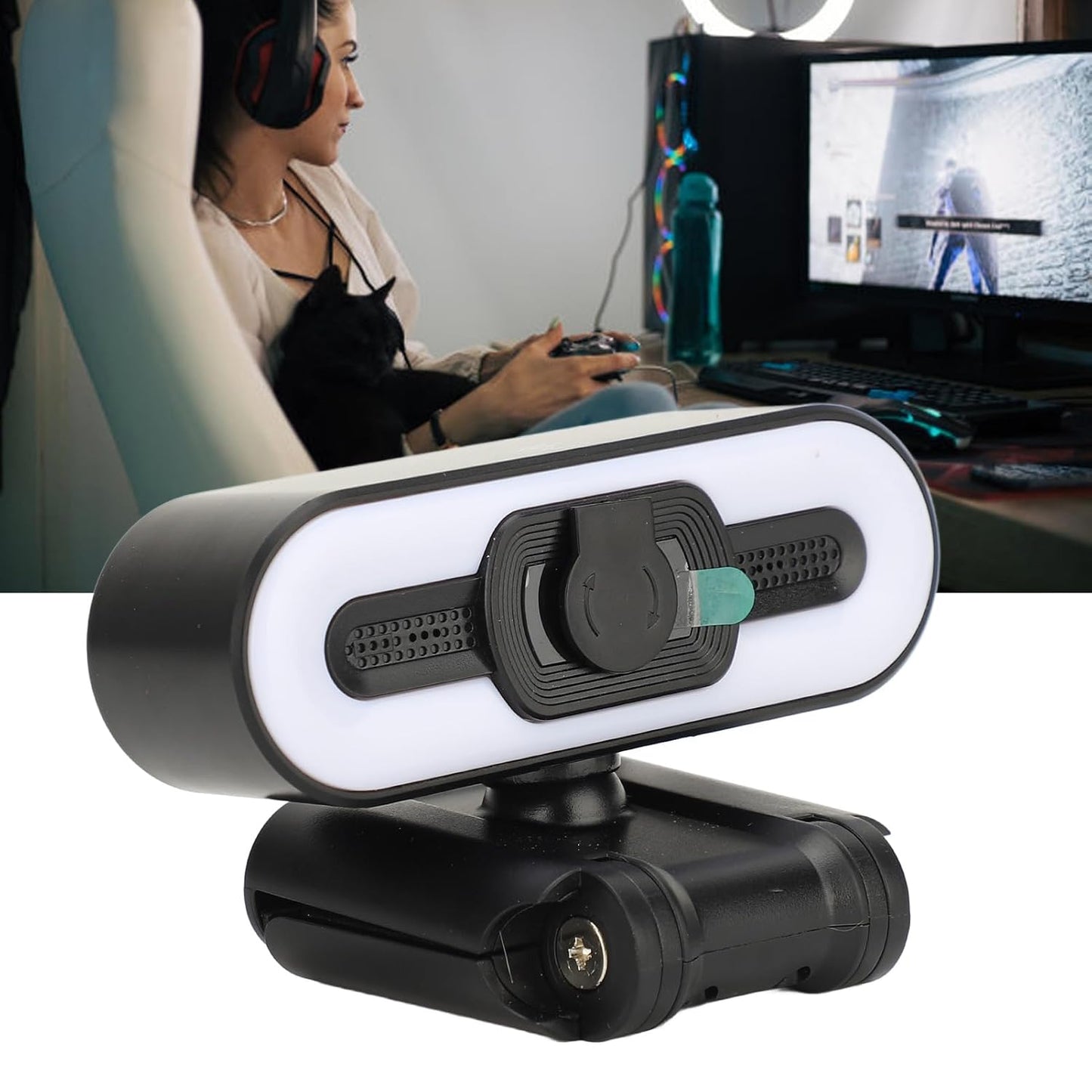 4K Diydeg Webcam for PC, Auto Beauty Camera with Microphone, Cover, Super Bright Fill Light, USB Computer Web Camera