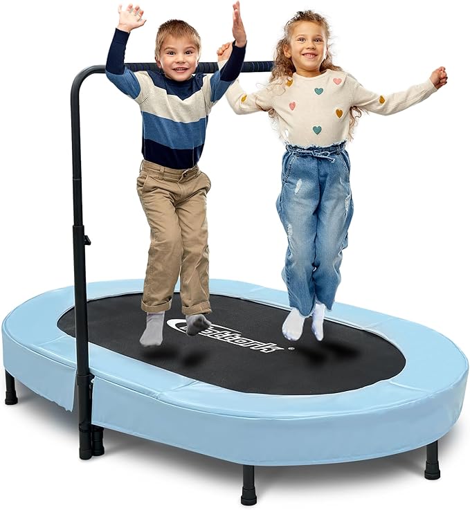 Nattork 56" Kids Trampoline Indoor, Double Trampoline with Adjustable Handle for Kids, Indoor/Outdoor Foldable Jumper, Max Load 220lbs