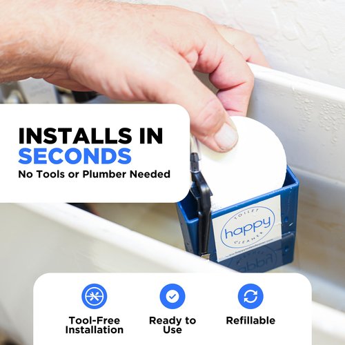 Happy Toilet Cleaner Automatic Toilet Bowl Cleaner - Easy to Install Toilet Tablet Holder - Self-Cleaning Toilet System, Deep Clean with Every Flush - Made in the USA