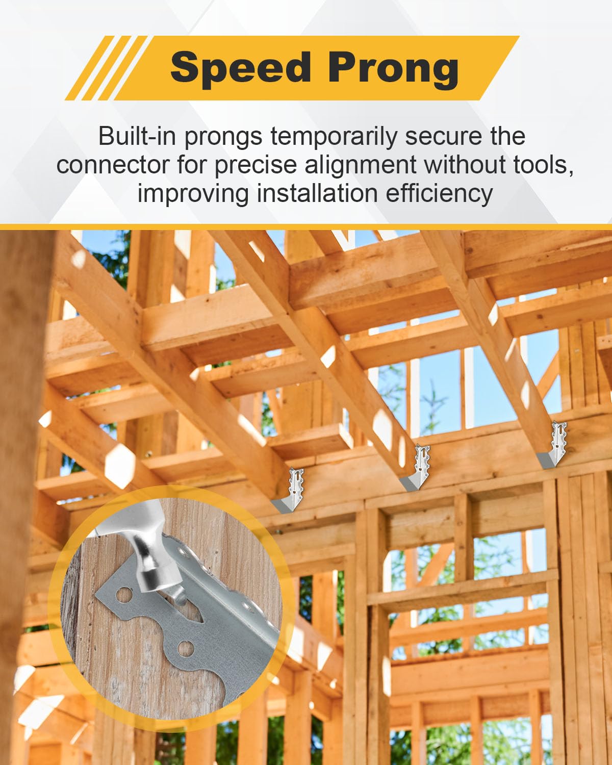 Hsddmx 50 Pcs 2x6 Joist Hangers for Wood, 20 Gauge Galvanized Face Mount Joist Hangers, Heavy Duty Hurricane Ties for Rafters Roofs Decks Floors Ceilings