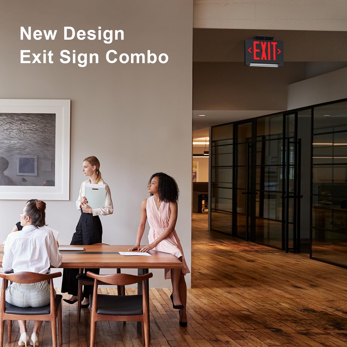SASELUX Exit Sign with Adjustable LED Pipe,Exit Signs with Emergency Lights Bar Combo, Compact Hardwired Exit Sign with Battery Backup,Black Led Emergency Exit Light,120V/277VAC,UL Listed (1 Pack)