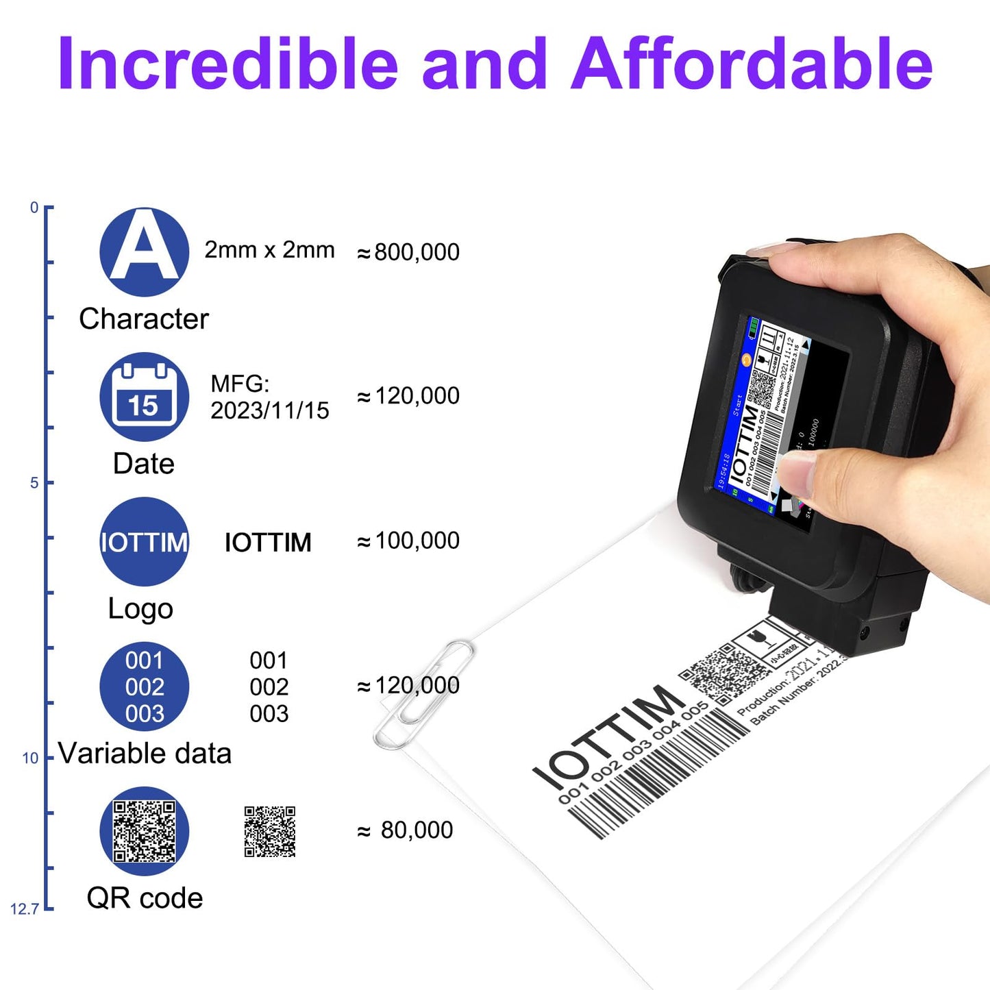 iottim Upgraded Mini Inkjet Printer for All Materials, Fast-Drying SolventInk Cartridge & 28 Languages, Inkjet Coding Machine for Code Date Label Industry Design House Usage