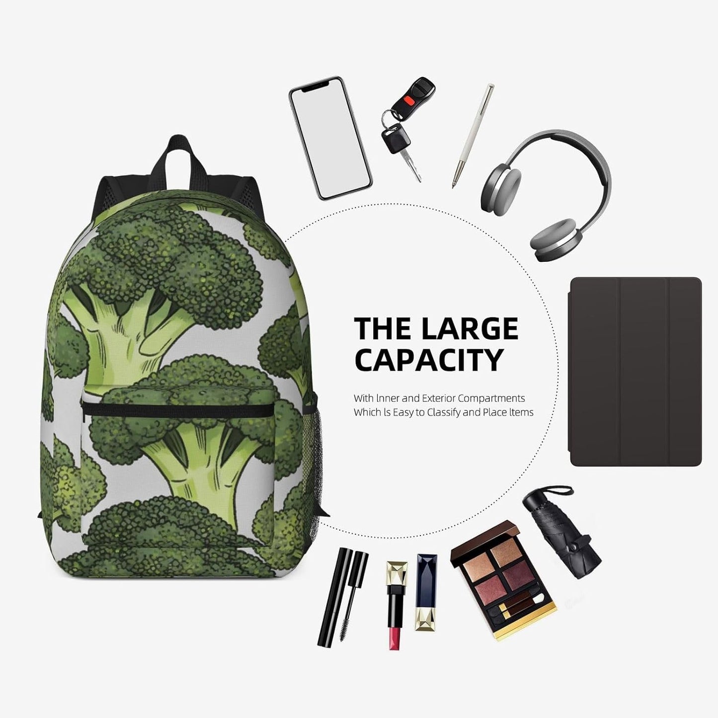 Zelinge Backpack Backpacks 17 Inches Cartoon Broccoli Travel For Men Women Travel Laptop Bag Tall