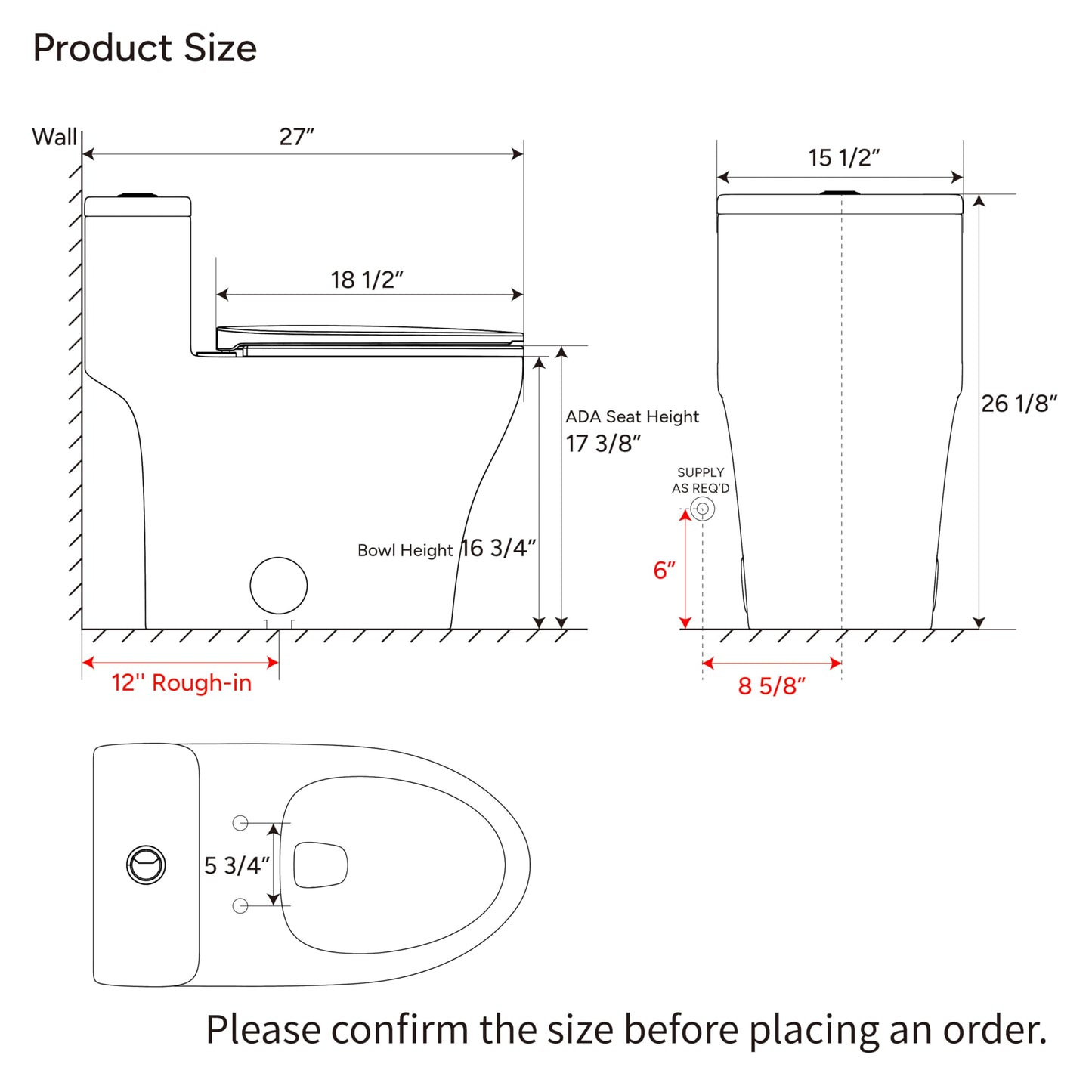 Elongated One Piece Toilet with Comfort Chair Seat ADA Height 17.33", Powerful Dual Flush 0.8/1.28 GPF Compact Toilet, MAP 1000g, Standard White Toilet Bowl, 12'' Rough-in