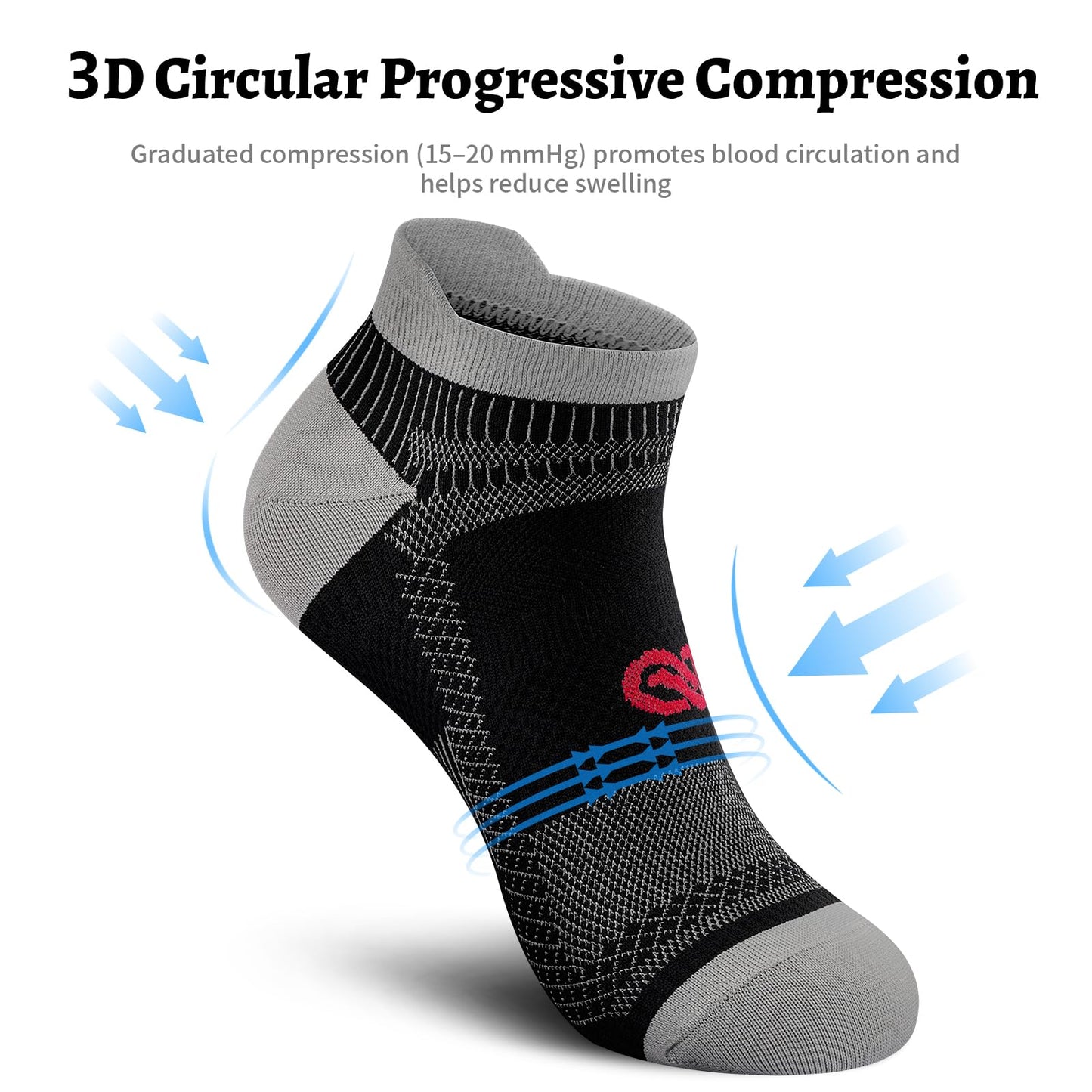 PAPLUS Compression Socks for Men & Women, Low Cut Ankle Running Socks with Arch Support, Plantar Fasciitis Relief for Walking, Cycling, Golf, Travel, Nurses