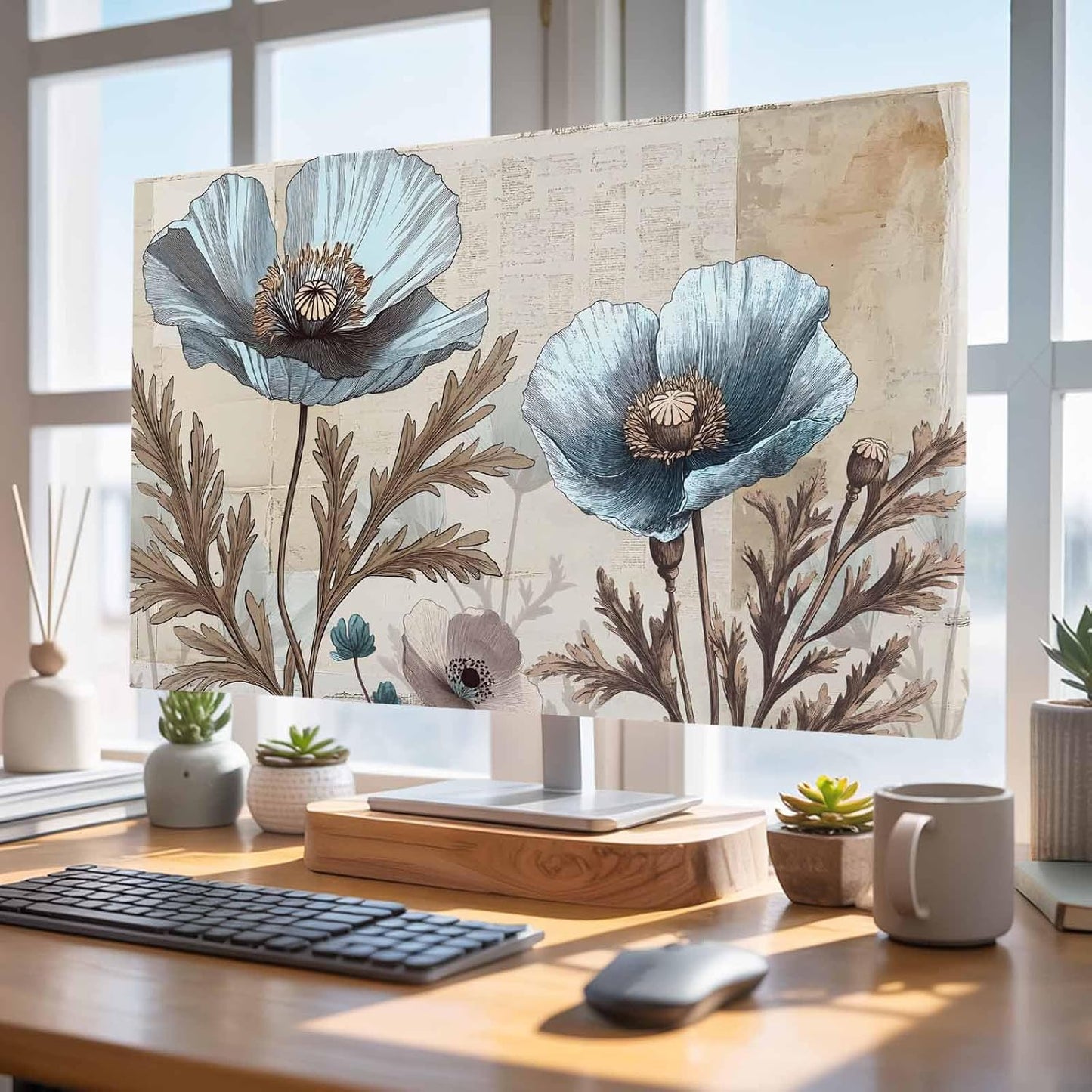 Yukro 85 Inch, 74"x42" Blue Broccoli Indoor TV Dust Cover, Rustic Farmhouse Floral Retro Brown Plant Elastic TV