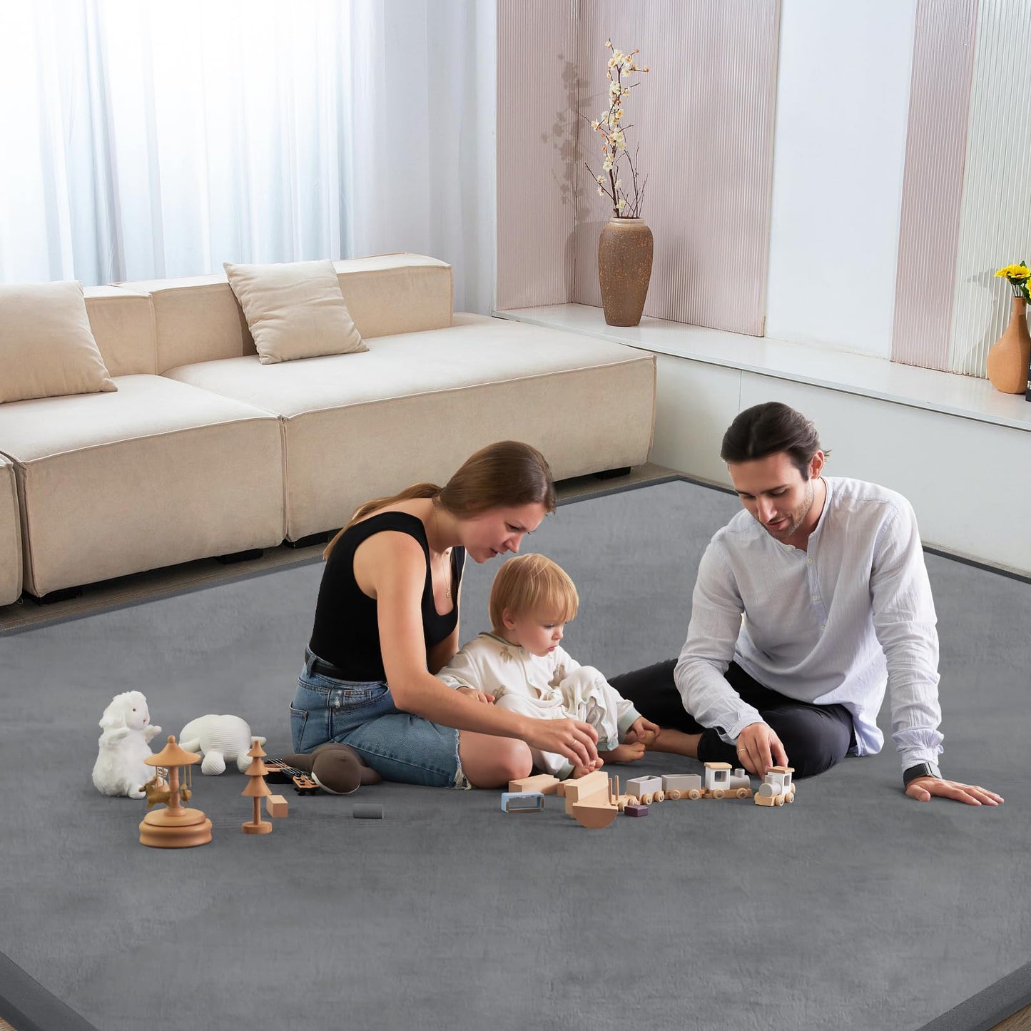 ILPEOD Baby Play Mat for Floor Nursery Rug Muscle Mat Area Rug Playroom Rug 47"x47" Playpen Mat Memory Foam 1.3" Thick Crawling Mat for Babies,Toddlers, Infants, Kids,Grey