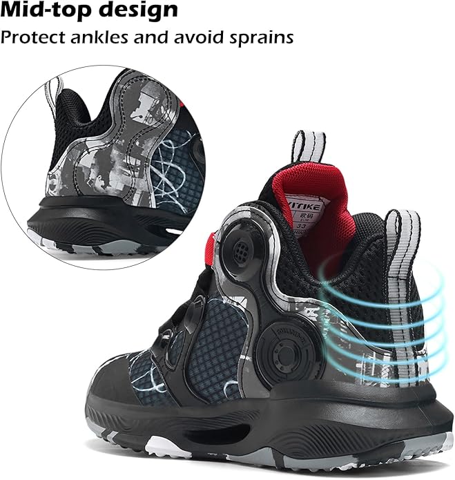 VITUOFLY Kids Basketball Shoes Boys Air Cushion Sneakers Girls Mid Top School Hoops Shoes Non-Slip Outdoor Sports Running Gym Comfortable Durable Little Kid/Big Kid