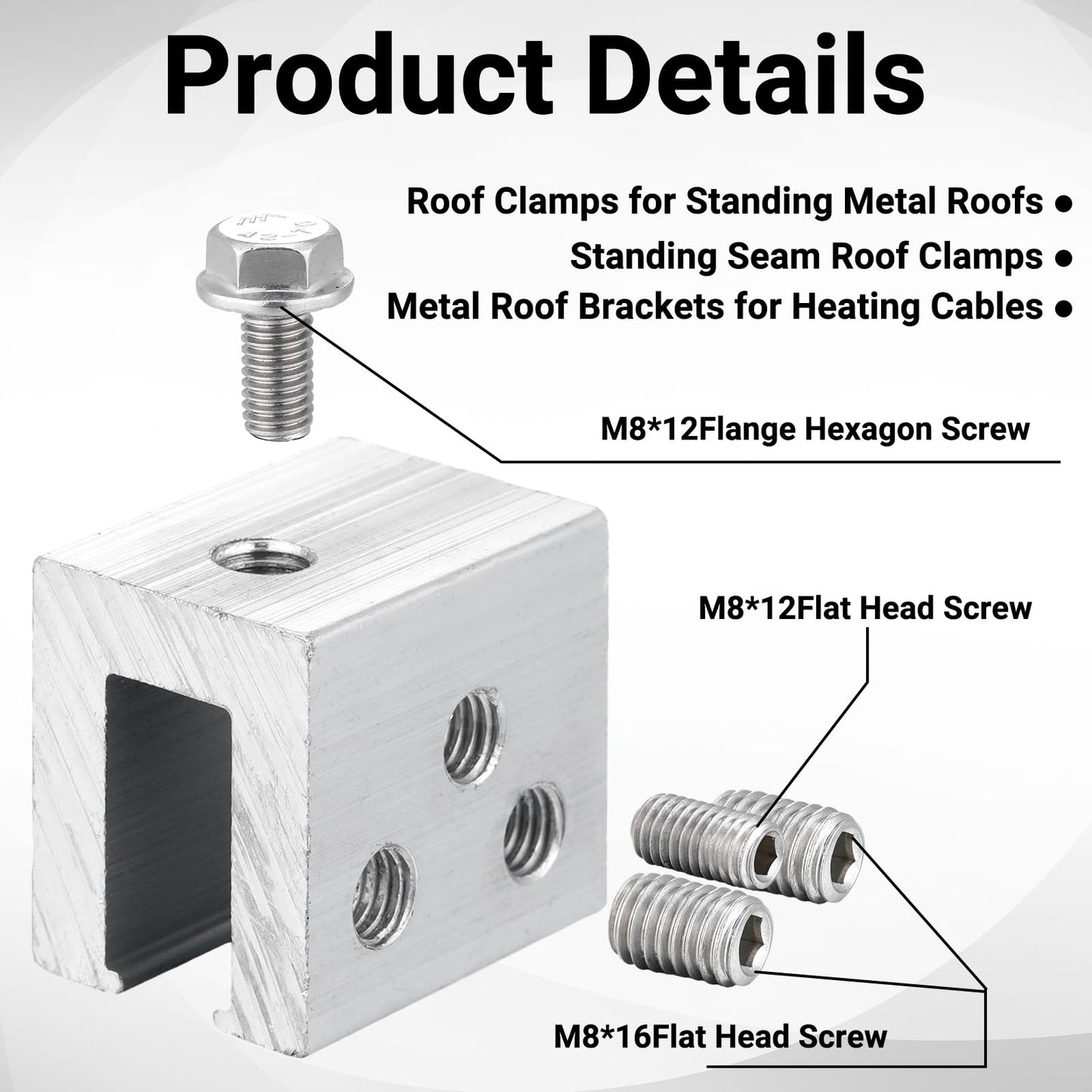 Tandefio 48 Sets Roof Clamp for Standing Metal Roof Standing Seam Bracket Clamp for Heat Cable Snow Guards Solar Panels Module Installation