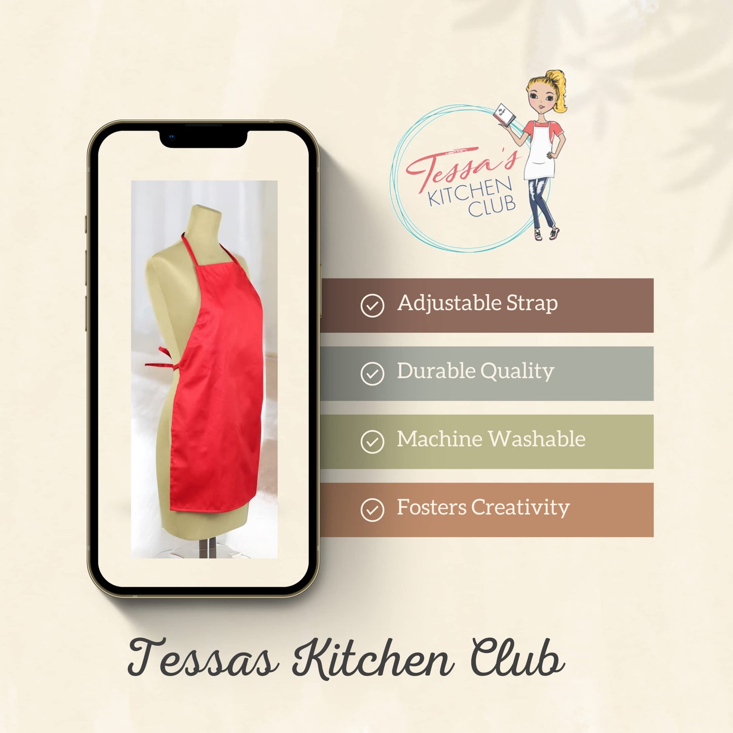 Tessa's Kitchen Club - Child's Chef Hat Apron Set, Children's Kitchen Cooking and Real Baking Wear Kit for Chefs in Training (Red, Med (6-12yr))