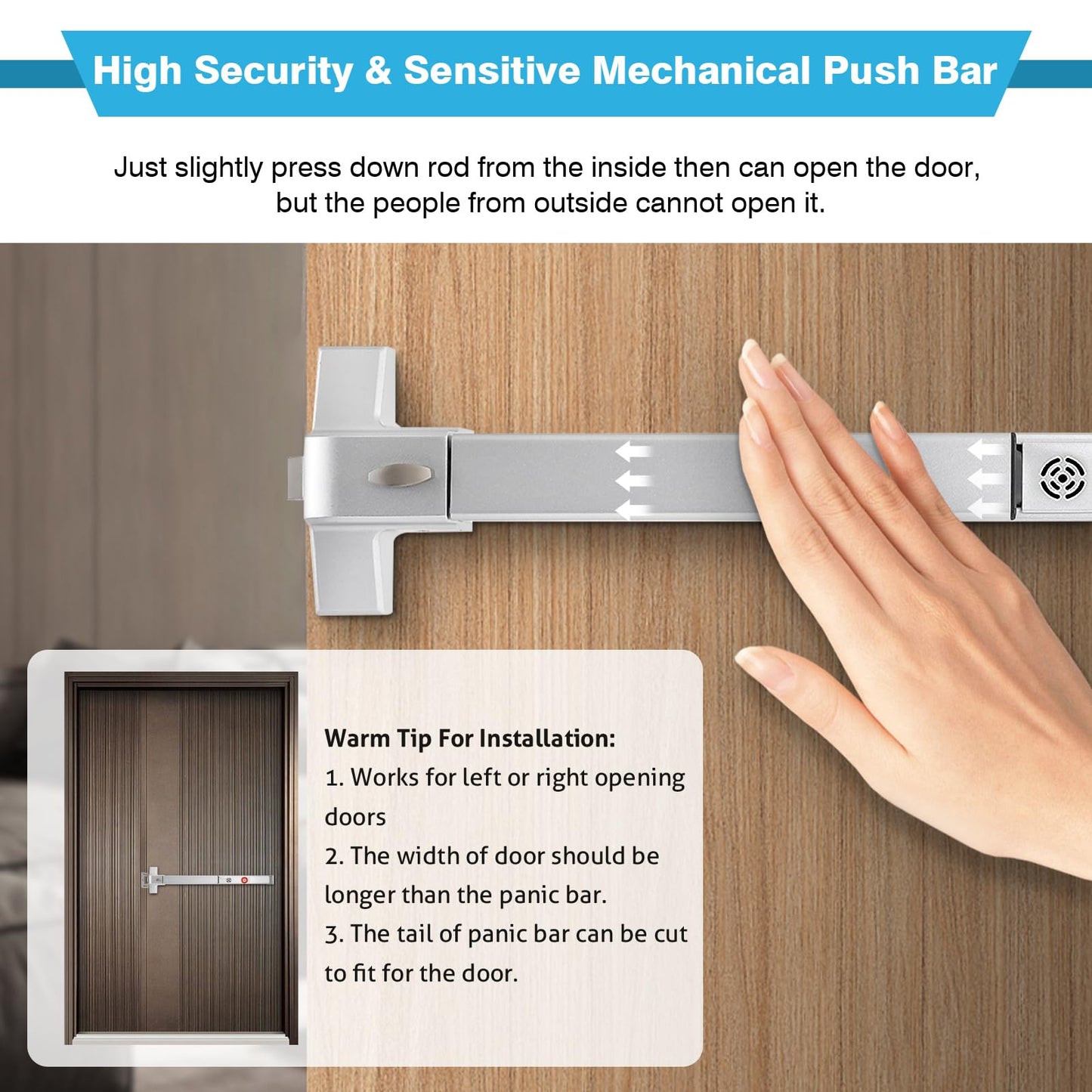 IRONWALLS 2 Packs Commercial Door Push Bar Panic Exit Device With Alarm, 27.5" Stainless Steel for Exit Doors, Emergency Hardware With Exterior Handle, Fit for 27"-41" Doors