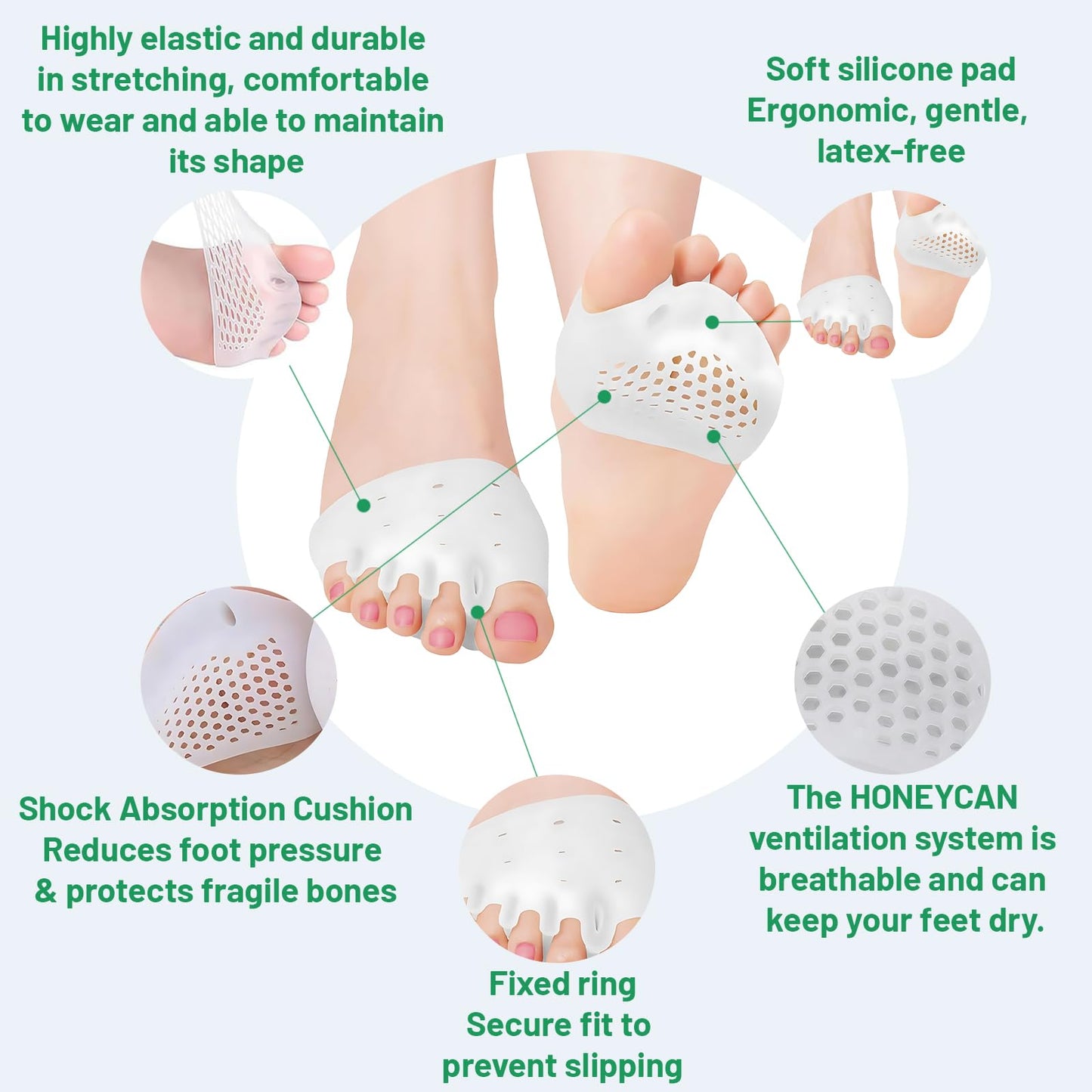 Hyggear Silicone Toe Separators For Women & Men,Toe Spacers For Overlapping Toes, Foot Pain Relief for Bunions, Hammer Toe & Plantar Fasciitis, Comfortable & Breathable, 2-pack Original