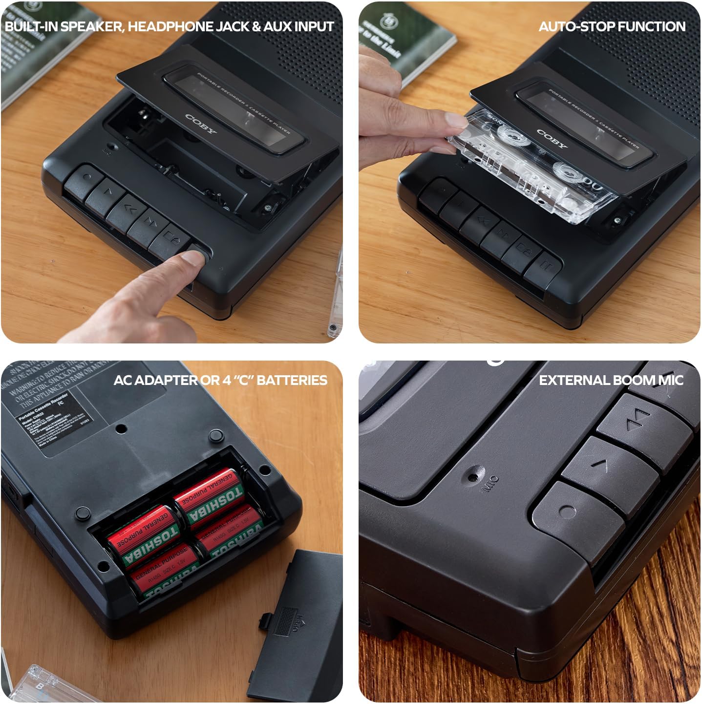 Coby Cassette Portable Player & Recorder Retro Audio Tape Recorder with Built-In Microphone, Speaker & Headphone Jack