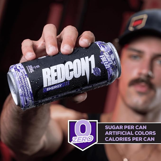 REDCON1 Energy High Performance Drink, Grape Freeze - Zero Sugar Energy Drink with Alpha GPC Nootropic - 200mg Natural Caffeine from Green Coffee Beans - Vitamin B6, B12 & B5 to Boost Mood (12 ct)
