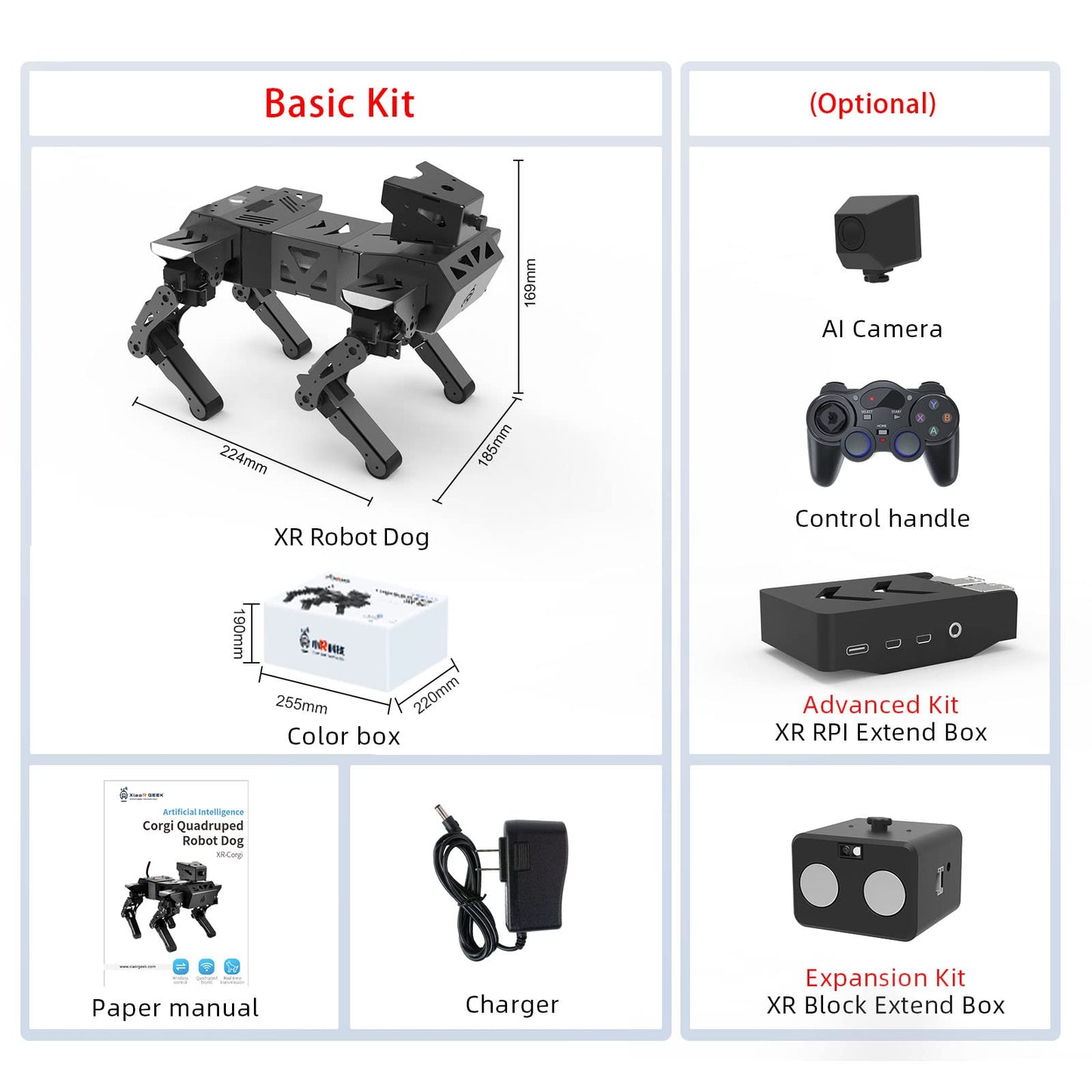 XiaoR Geek Smart Robot Dog Kit, 12 DOF Programmable Bionic Metal Learning Kit, Open Source ESP32 Educational Project for Adults, Wireless App Control(Basic Kit)
