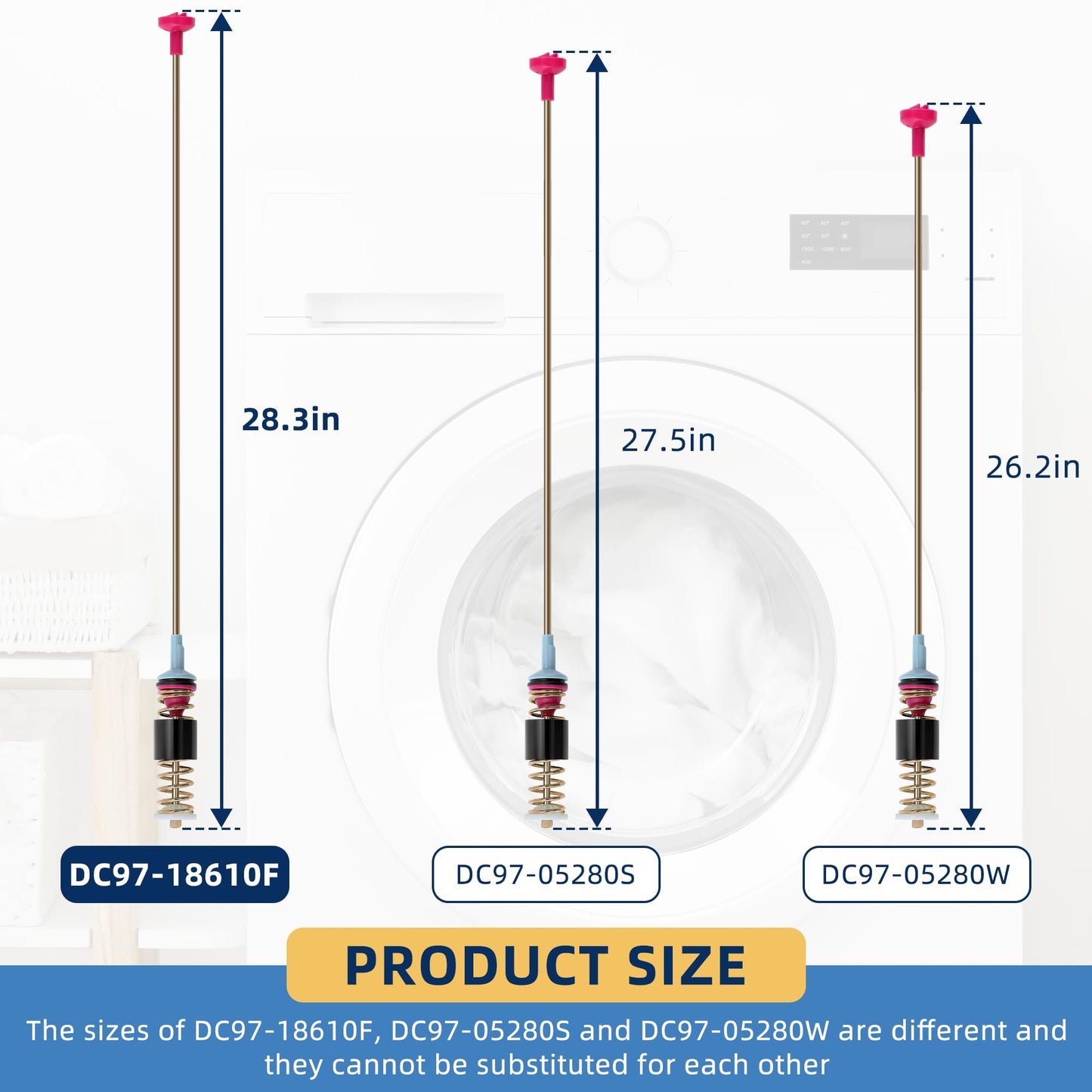 DC97-18610F WA50M7450AW/A4 Suspension Rods Kit (28.3in) Fit for Sam-sung Washer WA52M7750AV/A4 WA50K8600AV/A2 WA52J8700AP/A2 WA54M8750AW/A4 by AMI PARTS