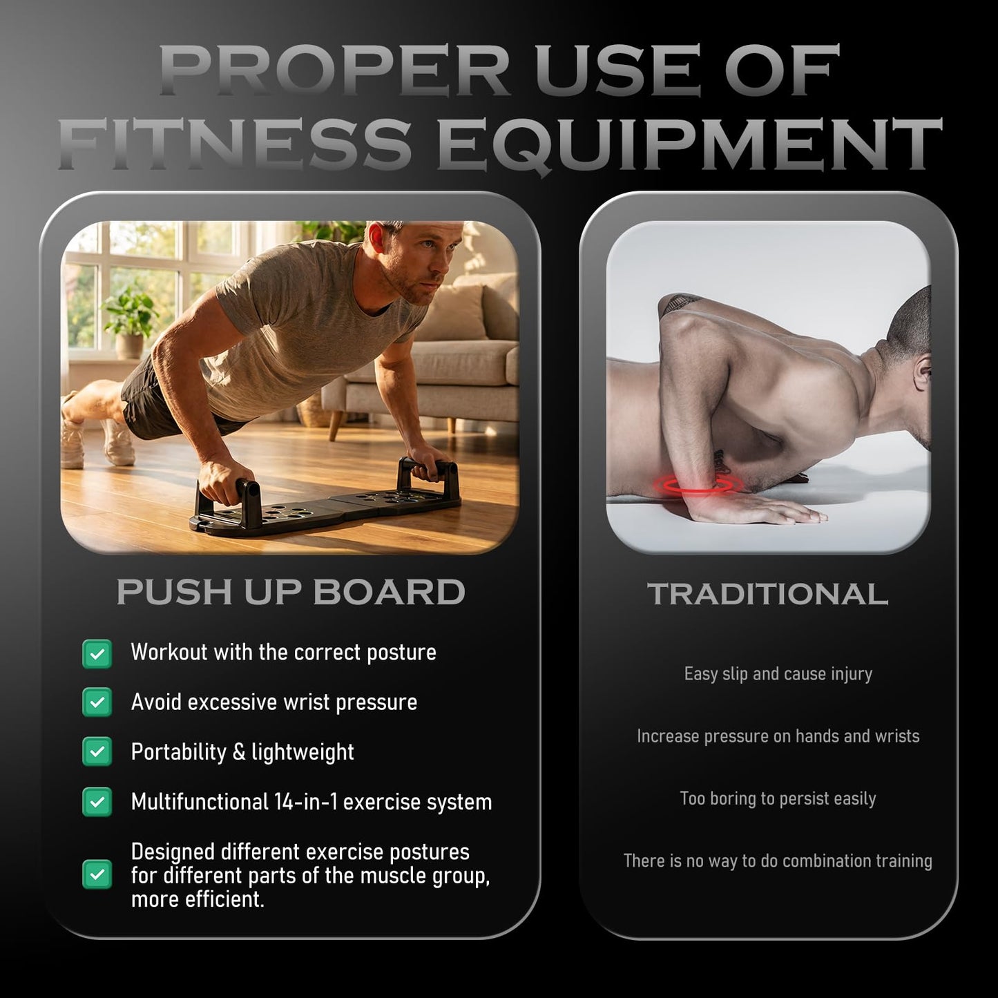 Push Up Board Fitness, Workout Home Gym Equipment, 20 in 1 Exercise Pushup Bar Handles for Floor, Strength Training Equipment for Men