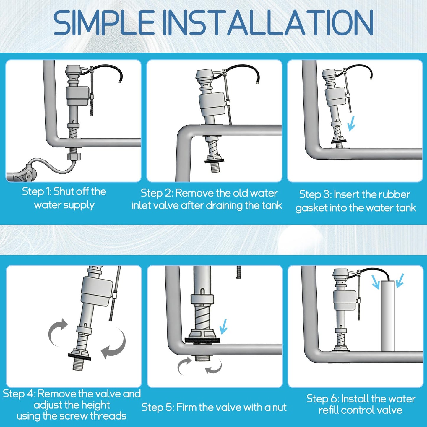 PEDOBALI 18 Pcs Toilet Fill Valve Leak Resistant Easy Install Fill Valve Repair Kit Height Adjustable Universal Toilet Tank Flusher Replacement Kit for Bowl and Tank Water Control