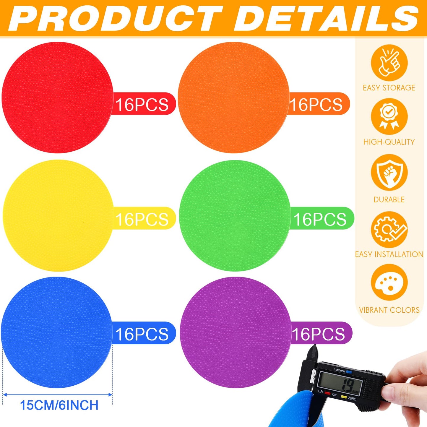 Haull Spot Markers Floor Spots with Bag Non Slip Vinyl Poly Dots for Gym Floor Basketball Football Soccer Sports Speed Agility Training Gym Dance(60 Pcs,6 Inch)