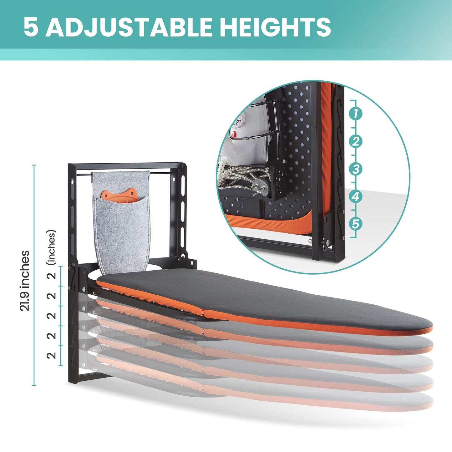 Seiritex Wall Mounted Ironing Board with Iron Holder, 36x13 Compact Mount Foldable Ironing Board for Small Spaces, Space Saving with Cotton Fabric Cover and Silicone Iron Rest