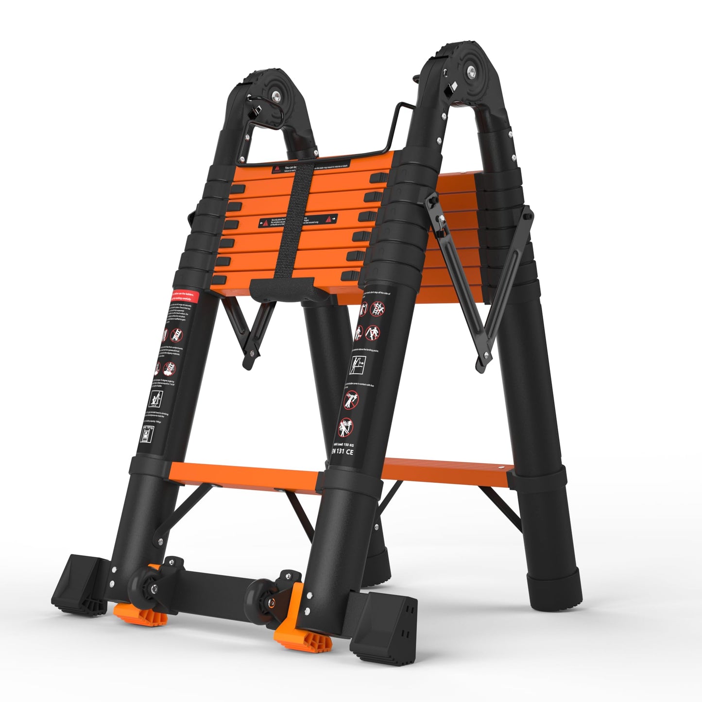 SINMEIRUN Telescoping Ladder, 16.5 FT, A Frame, Aluminum Extension Ladder, 330 lbs Capacity, Collapsible Multi-Purpose Ladder for Home, Roof and RV; Orange