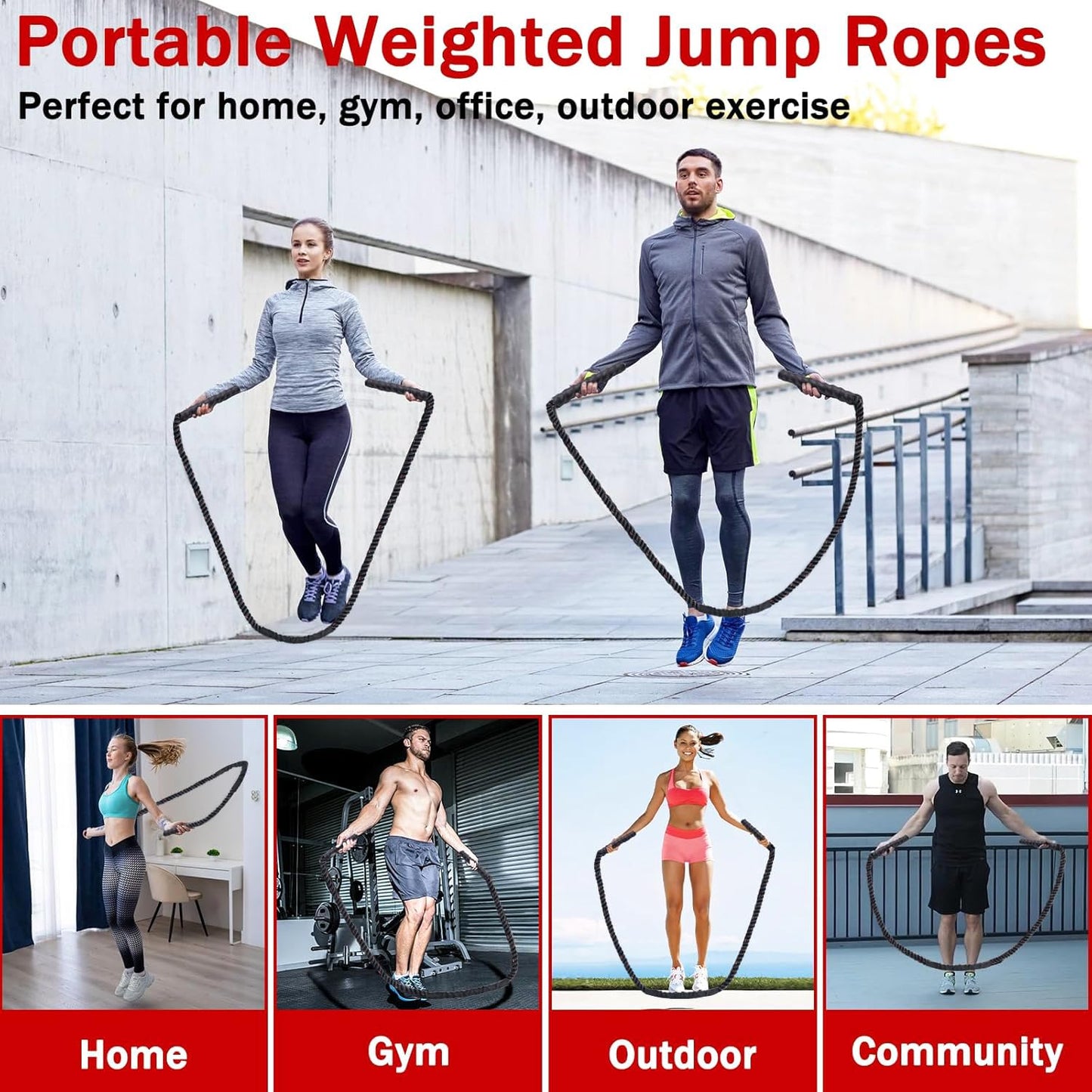 Weighted Jump Rope for Men Women, 1.5lb Heavy Jumping Ropes for Fitness, Adult Skipping Rope for Home Gym Exercise, Improve Strength and Building Muscle Workout Equipment (Black)
