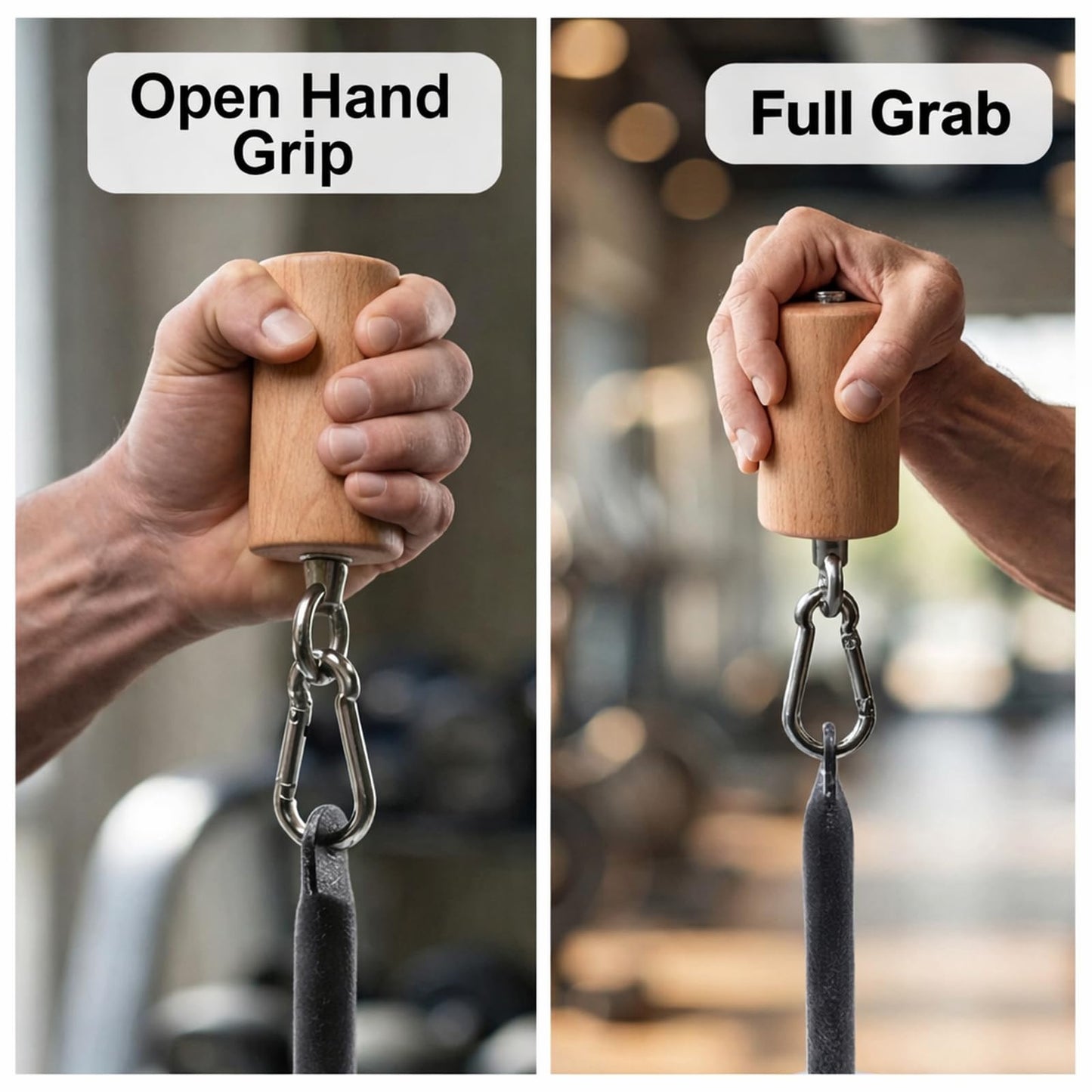 Lights Mountain Wooden Grip Handle for Forearm & Climbing Training, Compact Cylindrical Open-Hand Grip with Stainless Steel Ring, Beech Wood Endurance Grip for Cable Machine & Pull Training