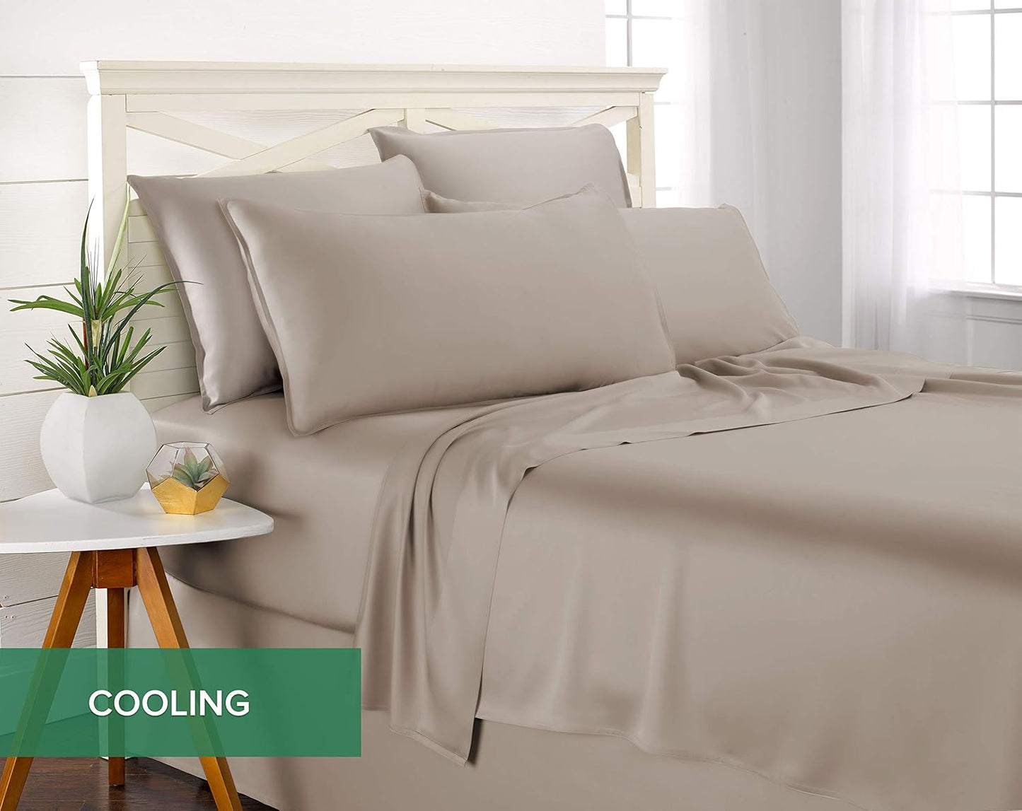 Pure Bamboo Queen Sheets - 100% Organic Viscose Bed Sheet Set | Luxuriously Soft & Cooling (Sand)