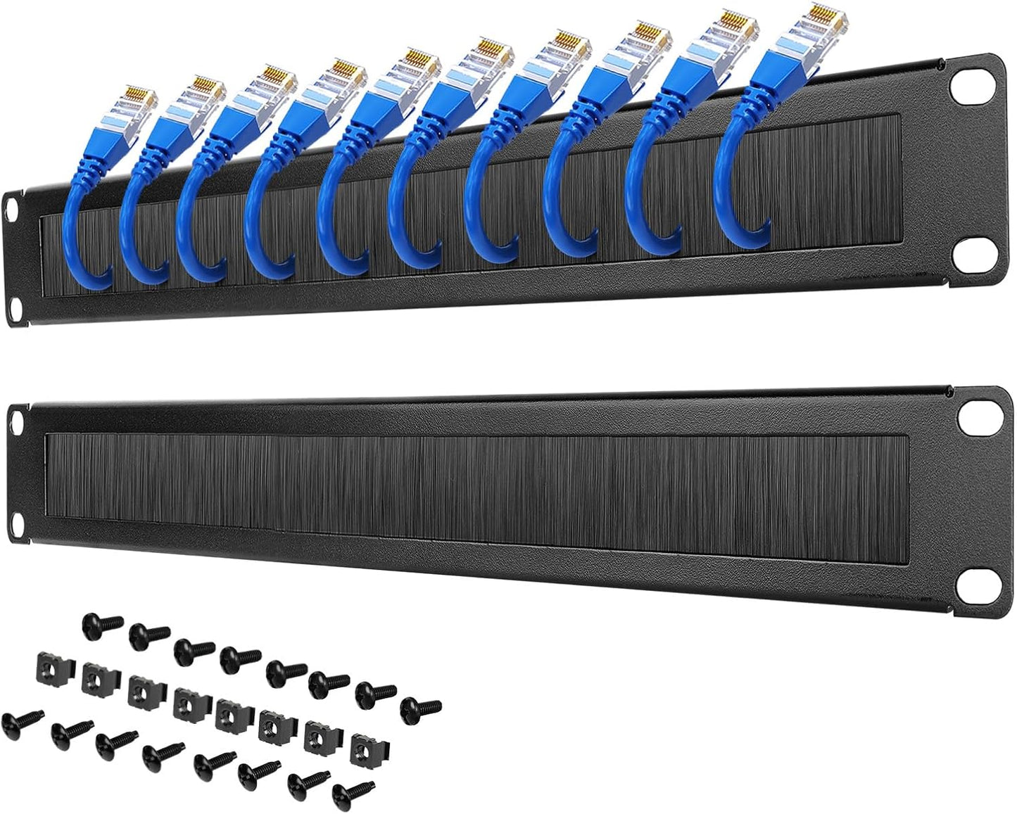 Tecmojo 1U 19 inch Cabinet,Black,2 Pack Rack Mount Cable Management Panel with Brush,Rack Brush Panel for Server Rack
