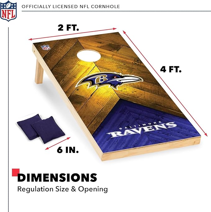 NFL Football 2' x 4' Regulation Size Solid Wood Cornhole Set with Direct Print HD Team Graphics Great Gift for Any Football Fan! Bean Bag Toss Family Outdoor Game