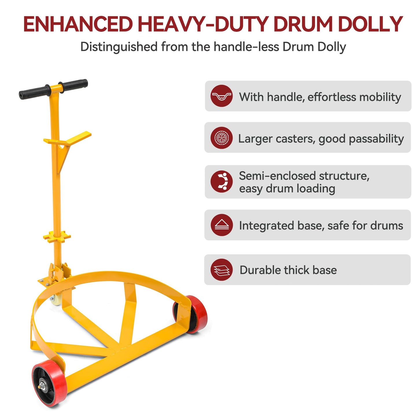 YITAMOTOR 1200 lbs Capacity 55 Gallon Drum Dolly, Heavy Duty Drum Cart with Bung Wrench Handle, 55 Gal Drum Dolly with Swivel Wheels with Brake, 4 Universal Bottle Openers, Low Profile, Yellow