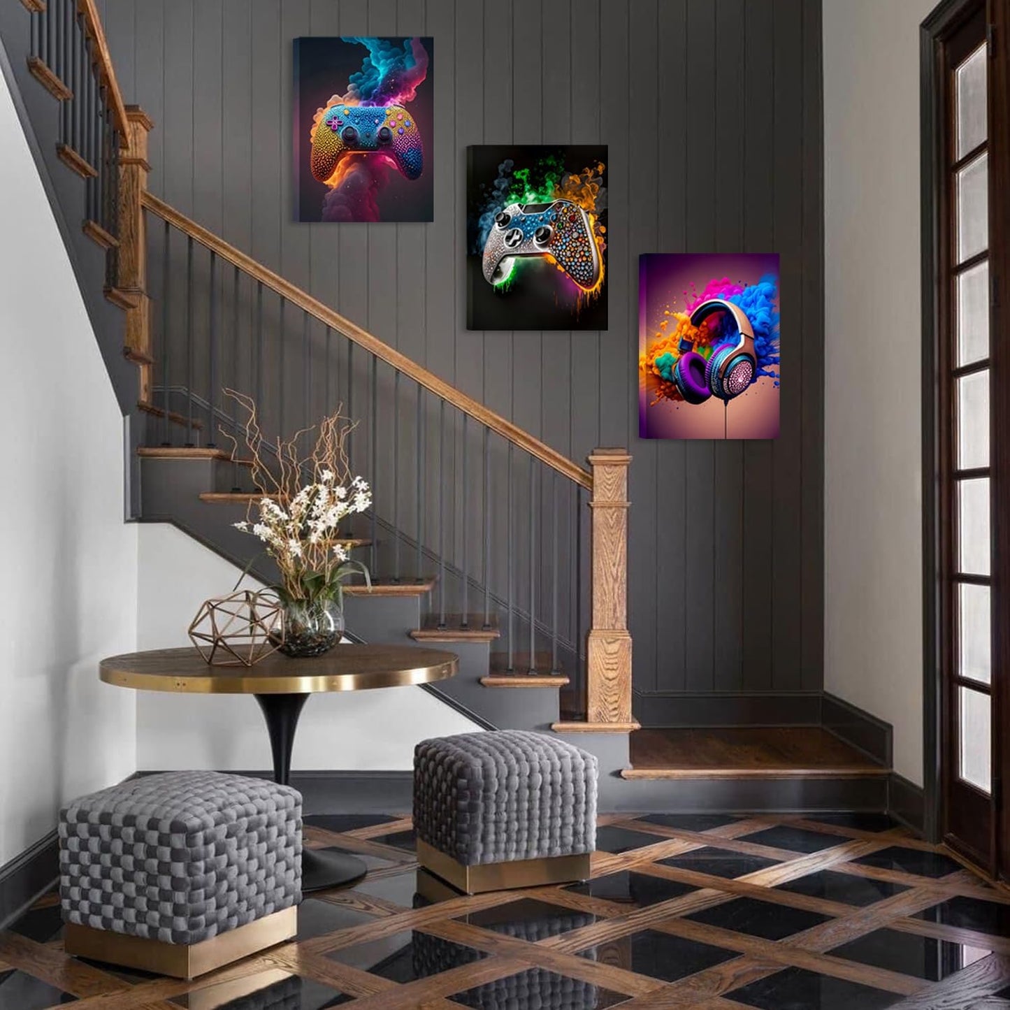 SEHSUVC Gaming Room Canvas Wall Art - Set of 3 Framed Game Posters for Boys' Bedrooms | 12x16 In
