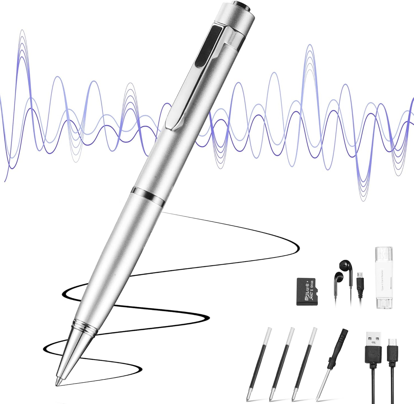 Sanova 64GB Voice Recorder with Playback: Digital Recording Device with Intelligent Noise Reduction for Meetings |