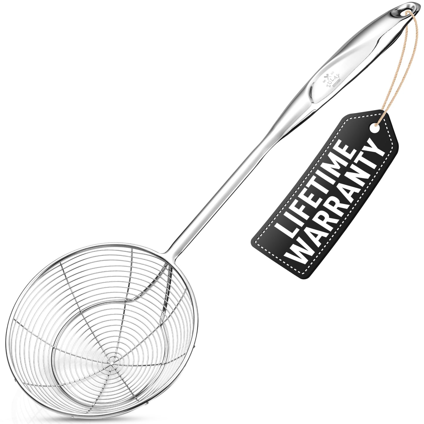 Zulay Kitchen Premium Stainless Steel Skimmer Strainer Ladle - 15” Large Straining Spoon for Frying, Boiling & Blanching - Durable, Rust-Resistant & Heat-Proof Kitchen Tool for Everyday Use
