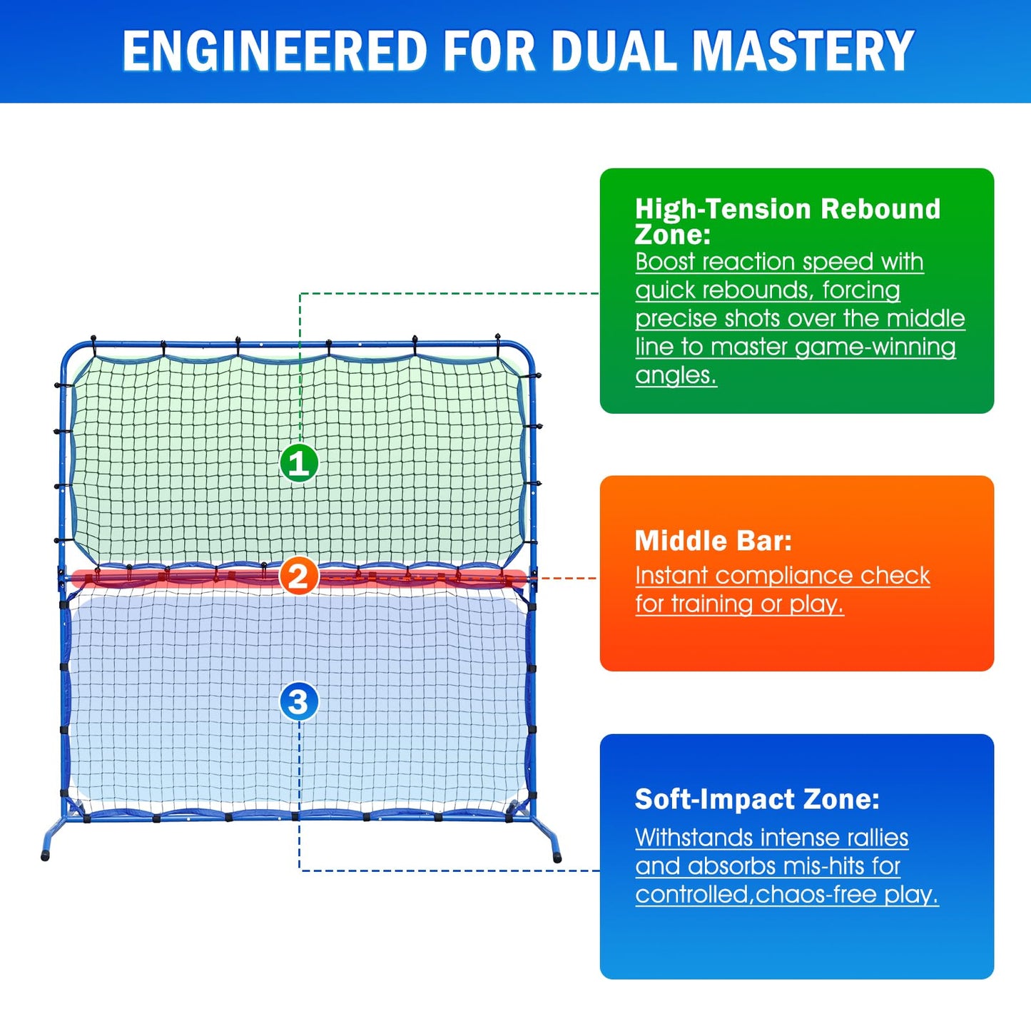 Pickleball Practice Rebounder Net for Dink Volley Solo Training Equipment Aid, 2in1 Mini Pickle Ball Net Portable Trainer for Outdoor Driveway Backyard and Indoor Garage, Easy Setup & Storage