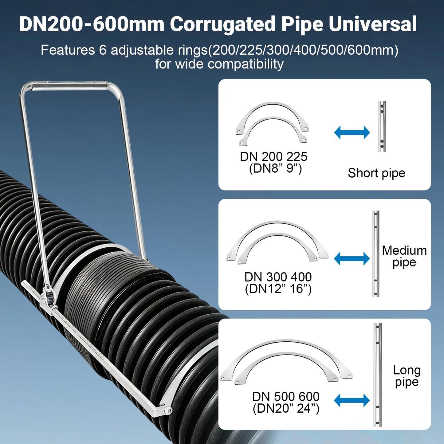 200-600mm HDPE Pipe Tensioner Tool，HDPE Corrugated Pipe Tensioner Tool, Heavy Duty Manual Docking Clamp Kit for Drainage Sewer Construction