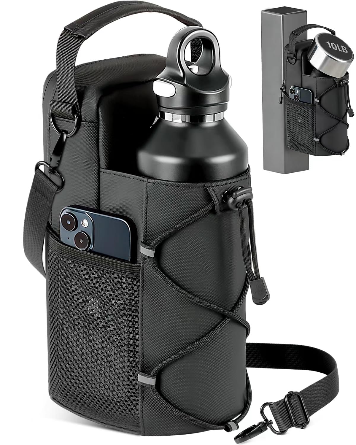 MONAHITO Magnetic Gym Bag for Men - Water Bottle Carrier Holder Bag with Shoulder Strap, 4 Built-in Magnets Gym Gifts for Men