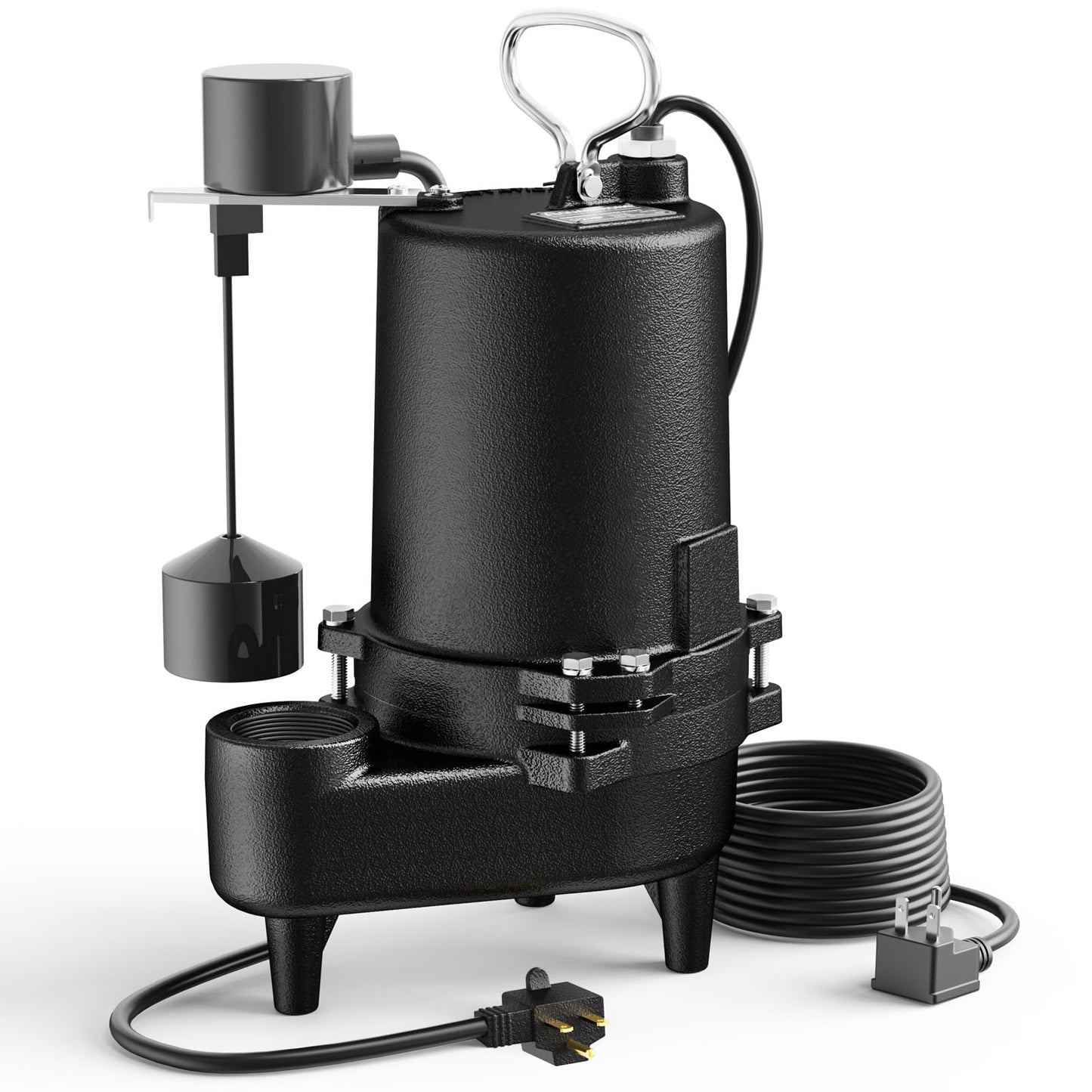 Aquastrong Cast Iron Sewage Pump 1/2HP Effluent Pump 220V 6030 GPH Sump Pump with Vertical Float Switch, Ideal for Basement Sump Pits, Industrial Wastewater - Commercial-Grade Sewage System