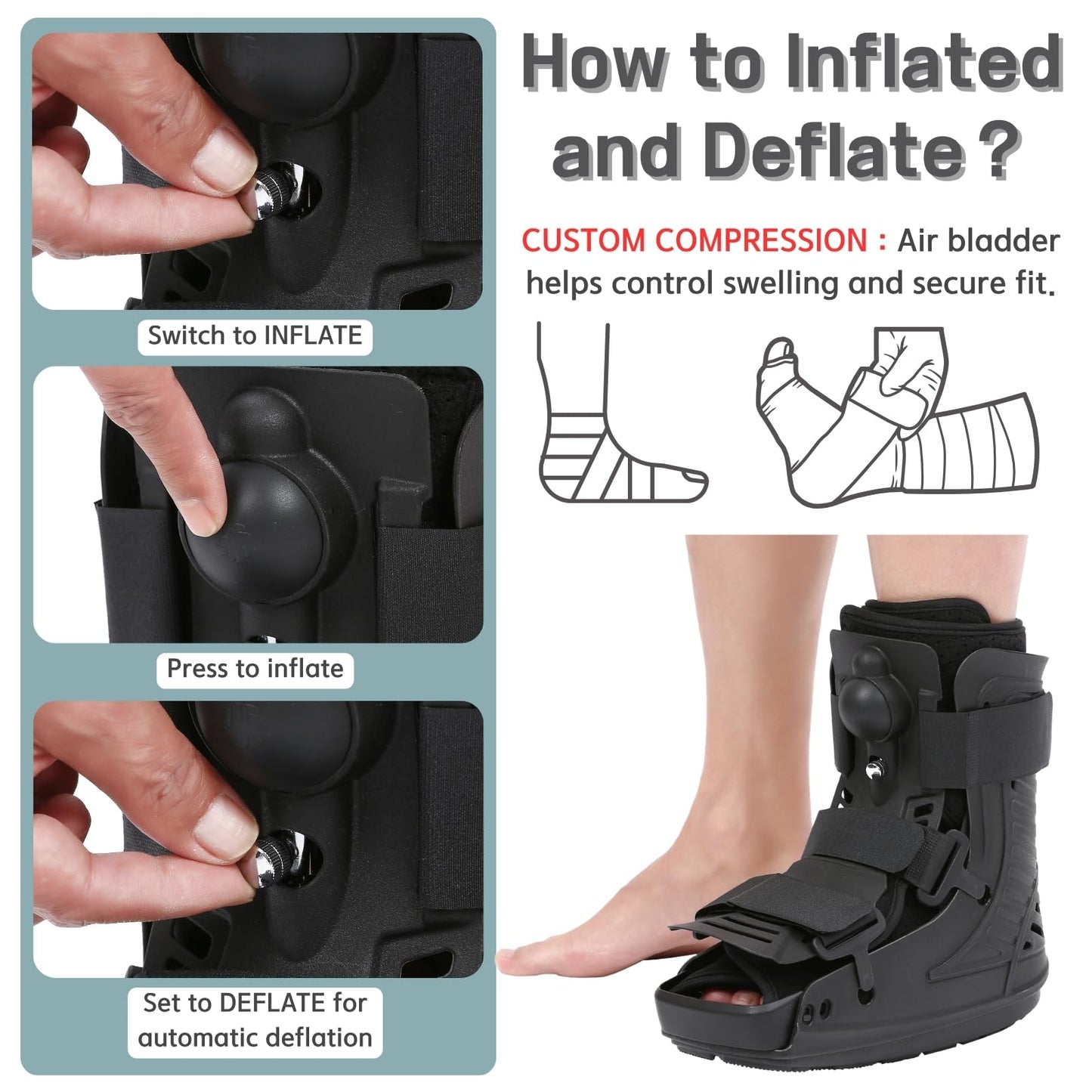 Mathgetin Air Cam Walker Boot, Short Inflatable Walking Boot Medical Recovery Orthopaedic Boots for Sprained Ankle, Broken Foot and Achilles Tendonitis (Large)