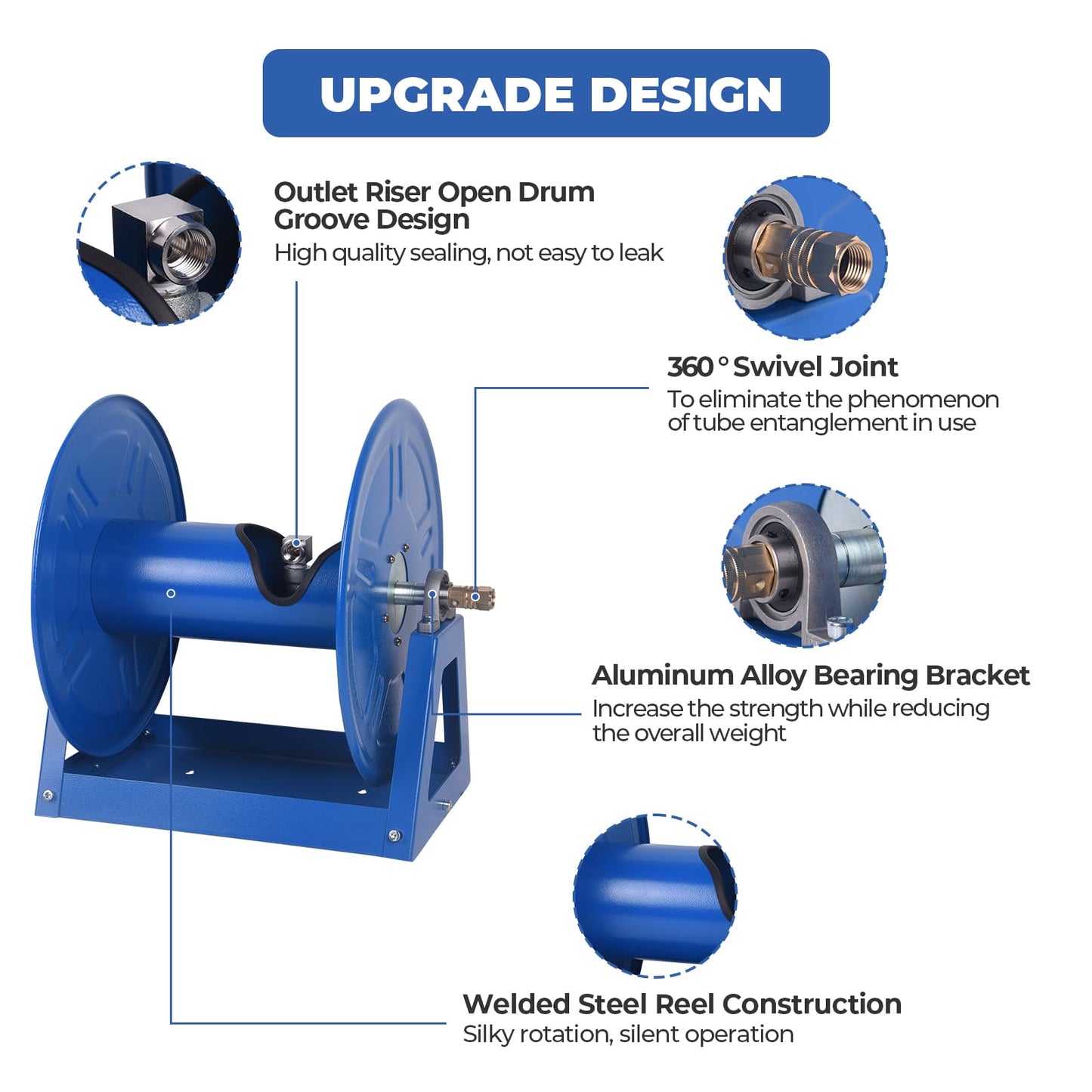 Dawot 4000 PSI Hand Crank Steel Air Hose Reel, Holds 1/2" x 225' Hose, Fits Air Compressor, Pressure Washer (Hose Not Included)