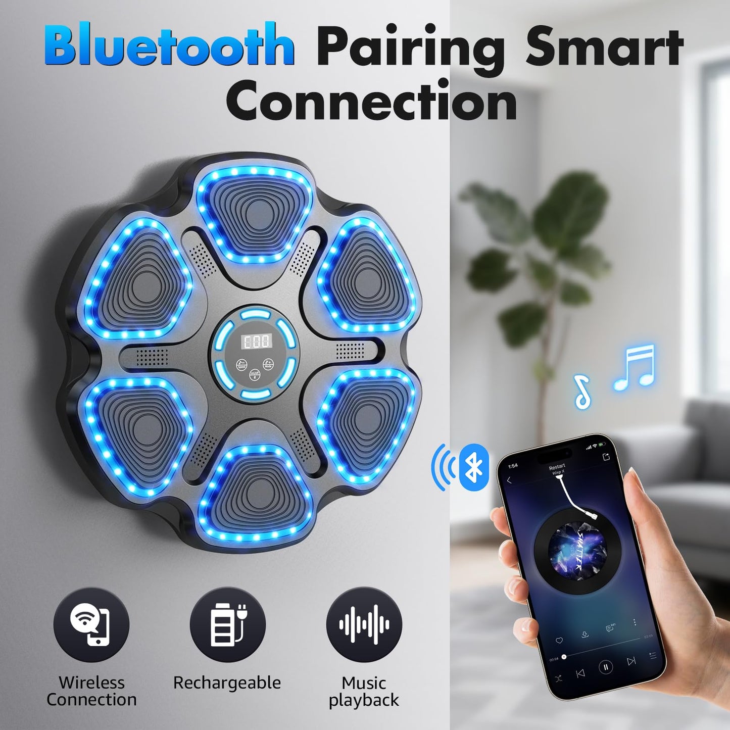 Music Boxing Machine for Kids Adults, Smart Interactive Music Punching Machine with Gloves 11 Modes 9 Speeds Wall Mounted Electronic Boxing Punching Pad for Reaction Training Home Fitness Room Game